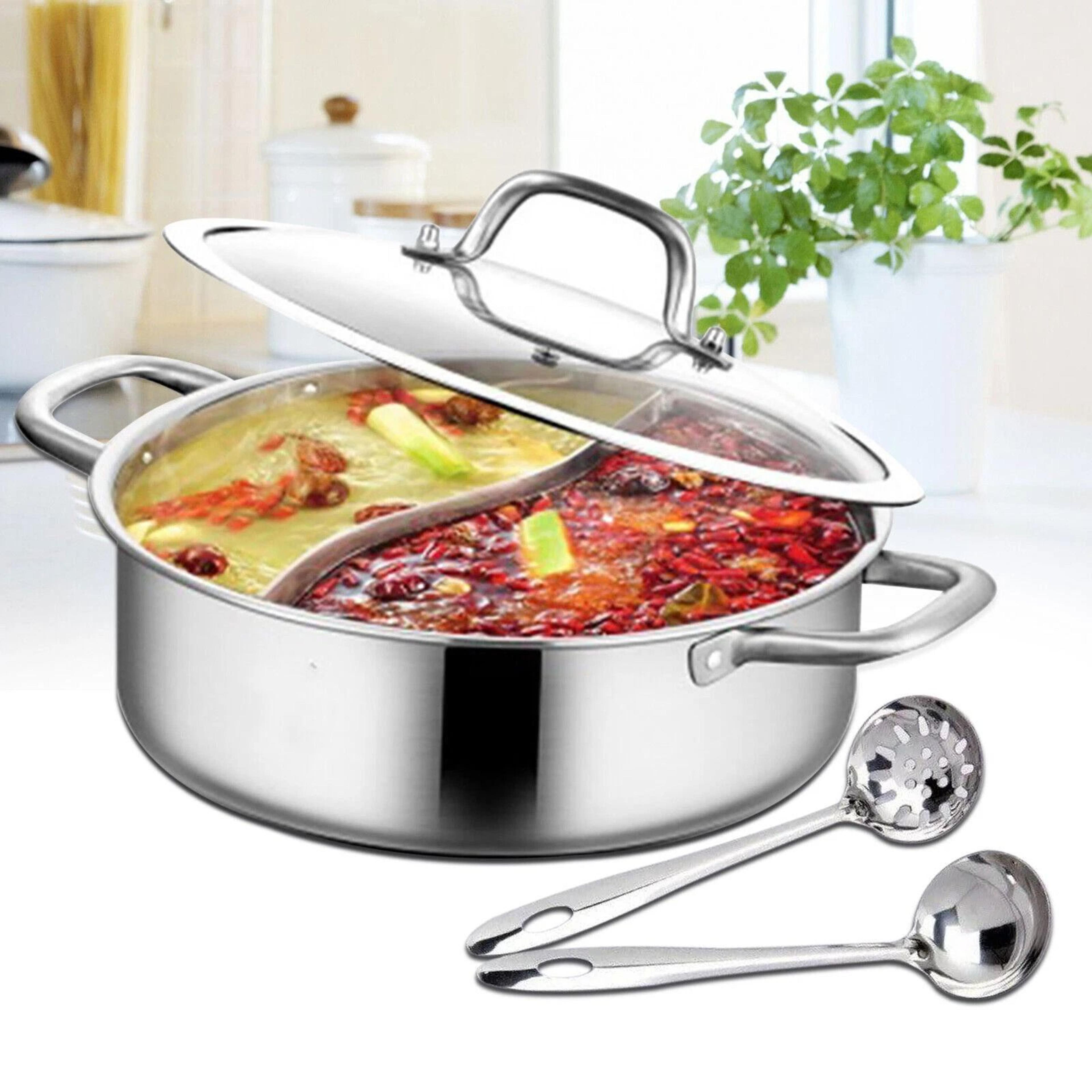 premium stainless steel dual sided hot pot cookware for shabu shabu & flavorful broths
