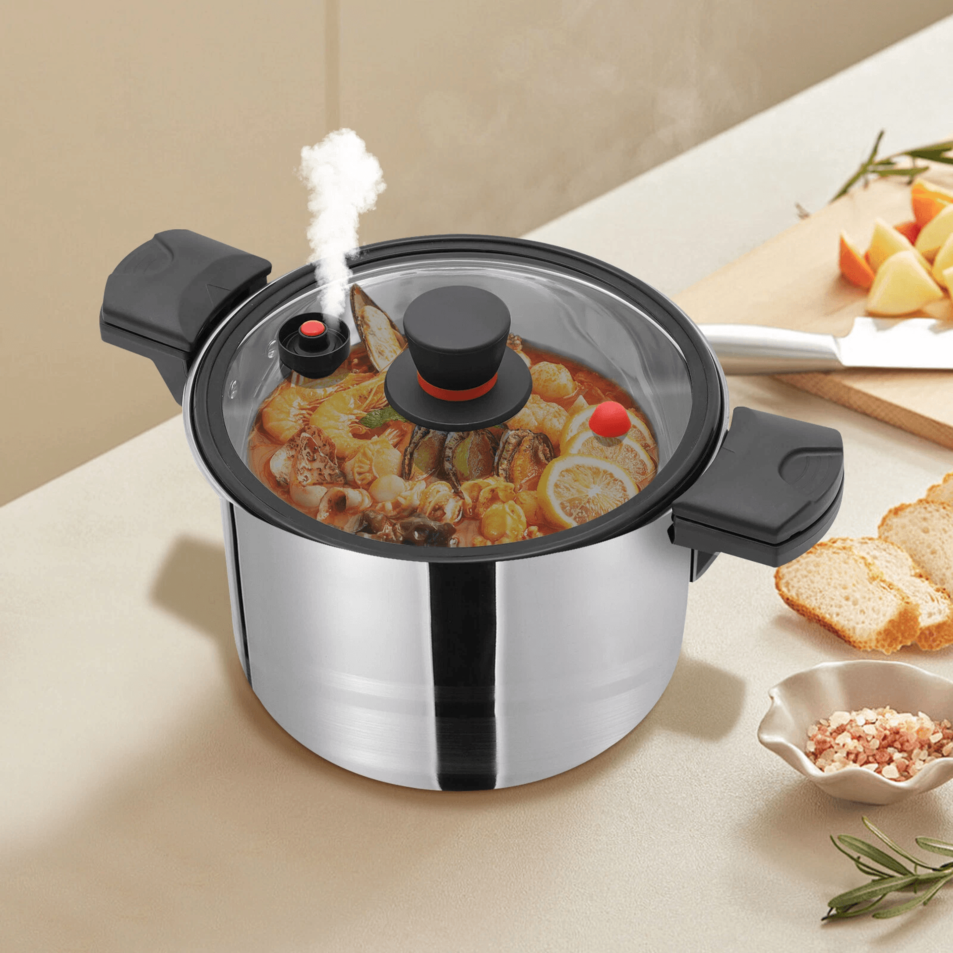 premium stovetop stainless steel pressure cooker pot alloy, durable high pressure pot