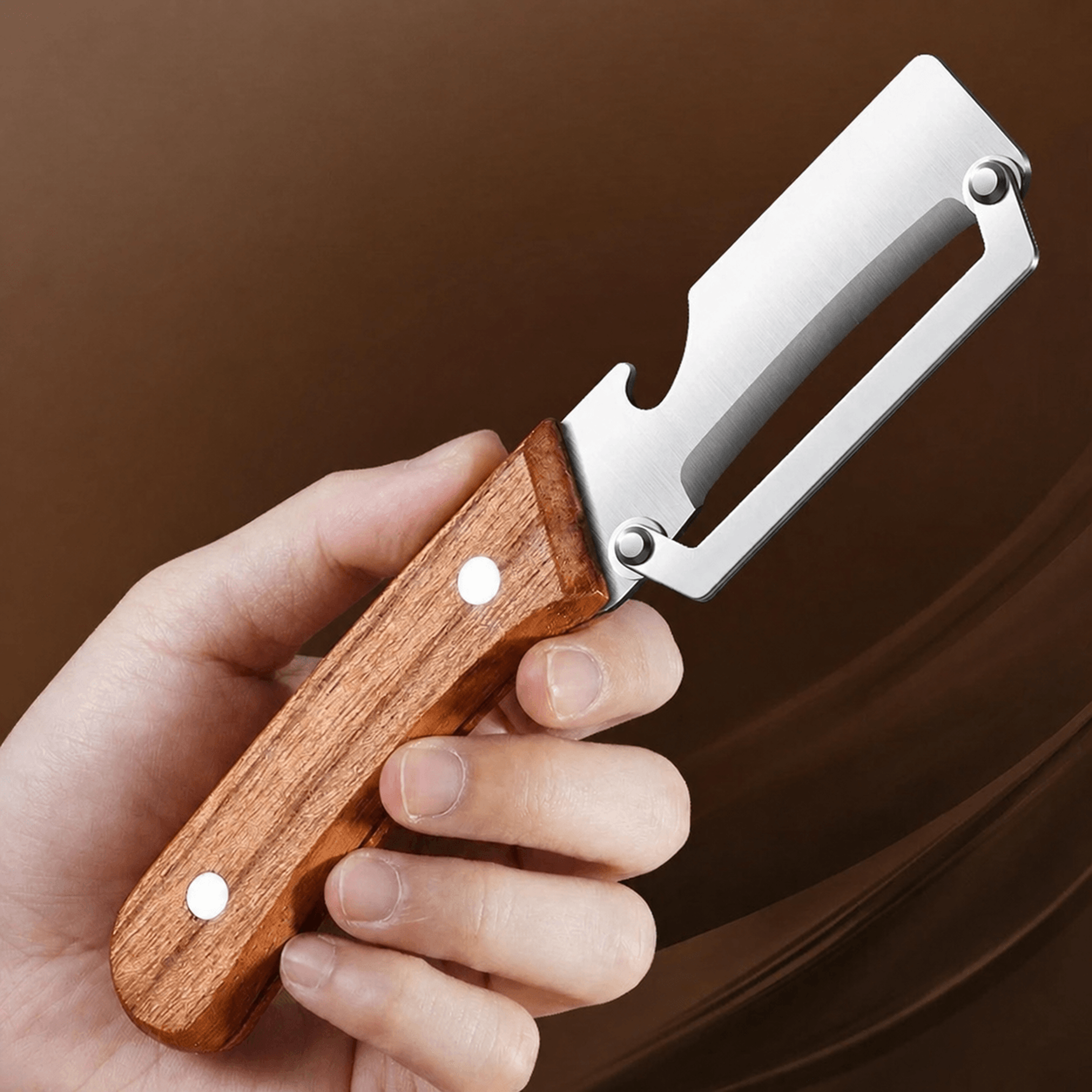premium stainless steel vegetable peeler with ergonomic wooden handle fruit & veg slicer