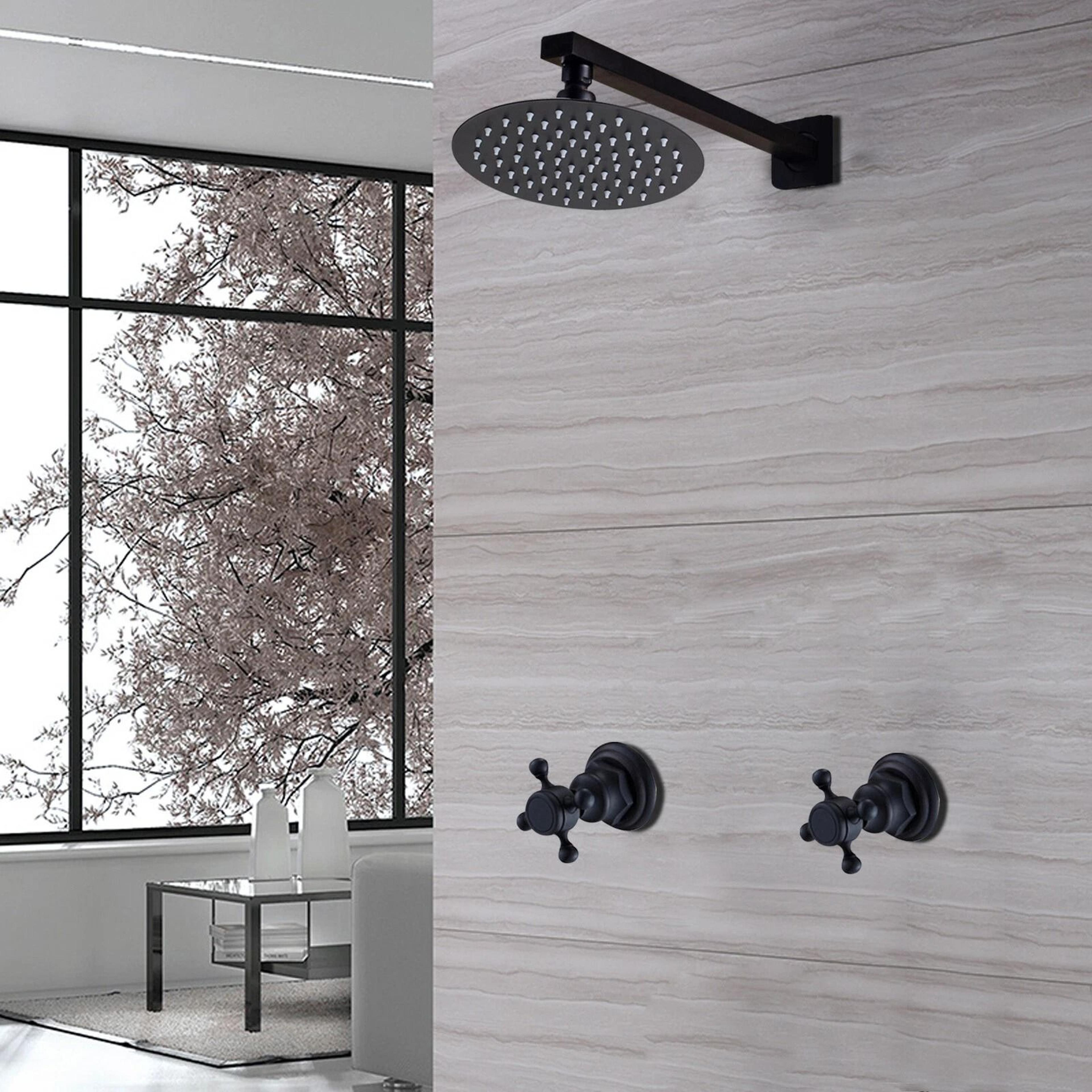 premium wall mounted black rainfall shower head & faucet system with mixer valve kit modern matte black bathrooms