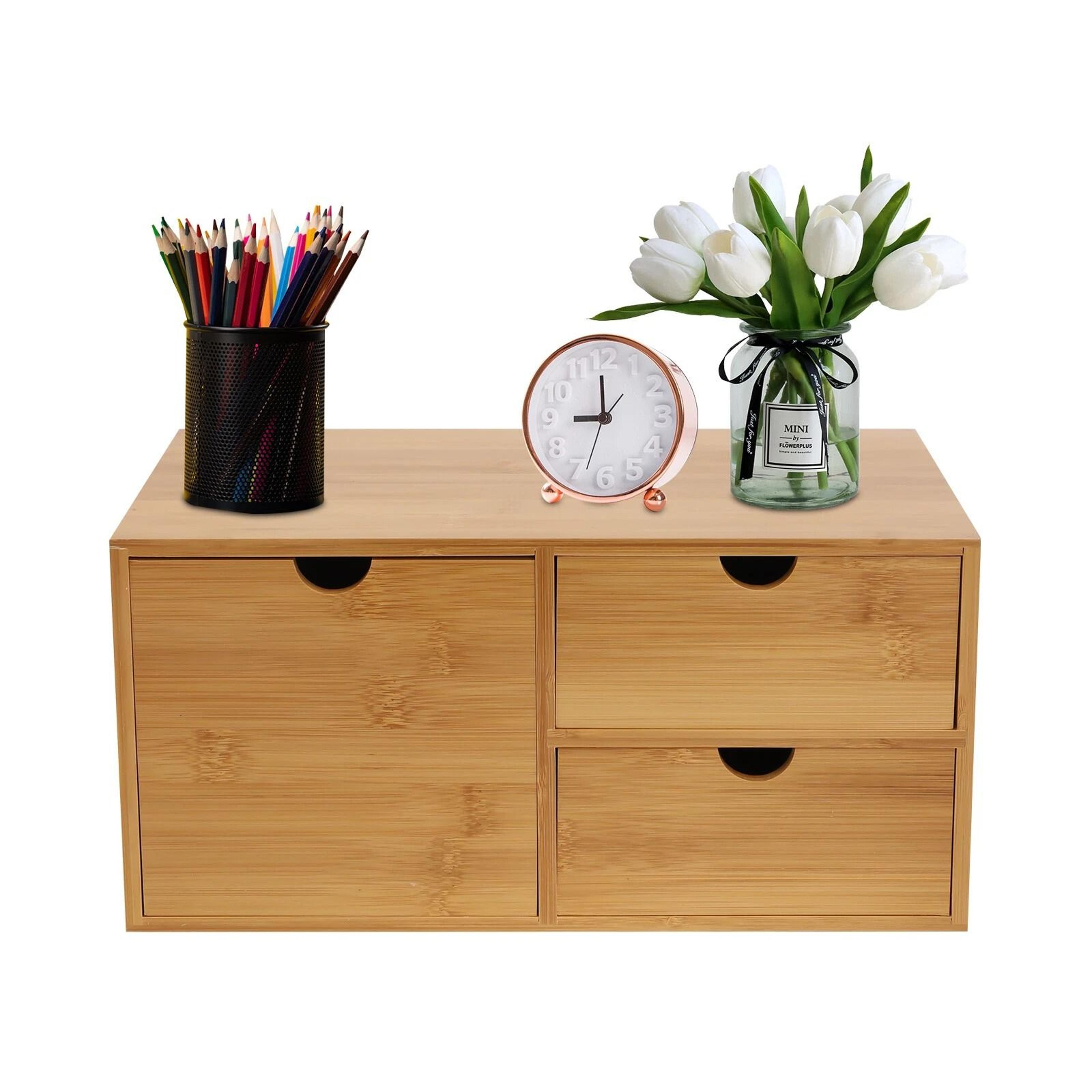 natural bamboo desk organizer with drawers compact tabletop storage & drawer organizer box for office & homes