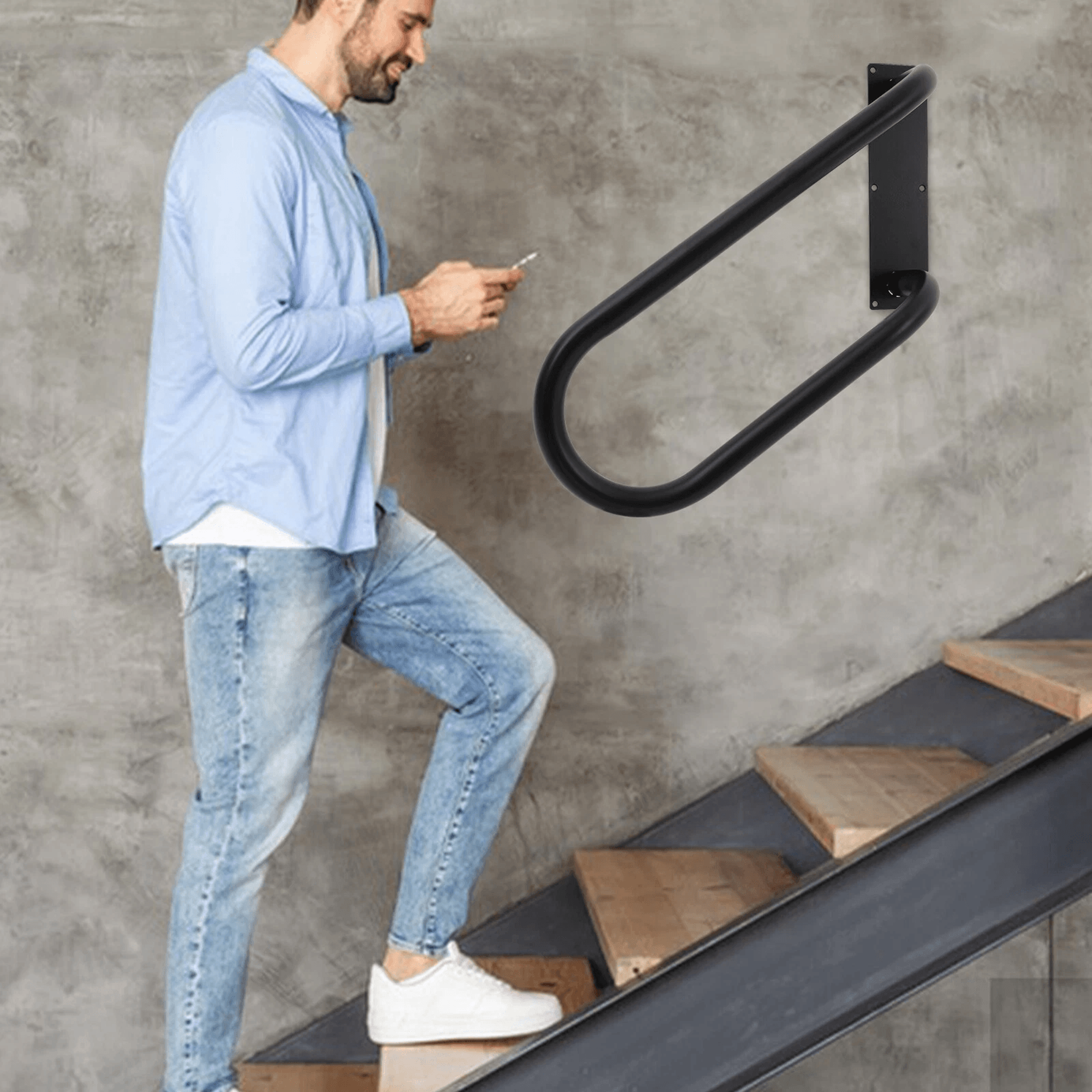 u shaped wall mounted grab bar stair safety handrail left side step support handle