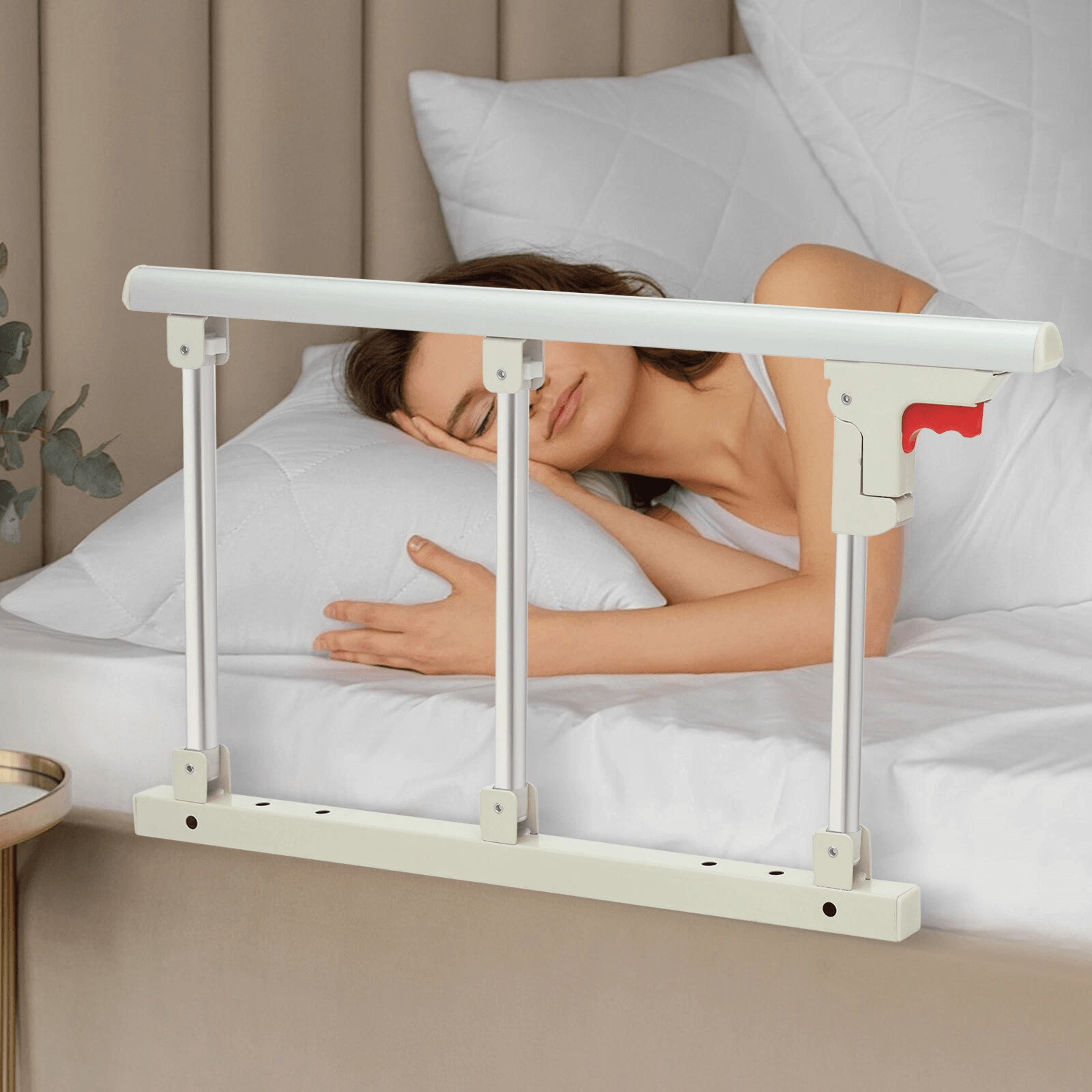 foldable bed safety rail with support handle for seniors and bedside stability
