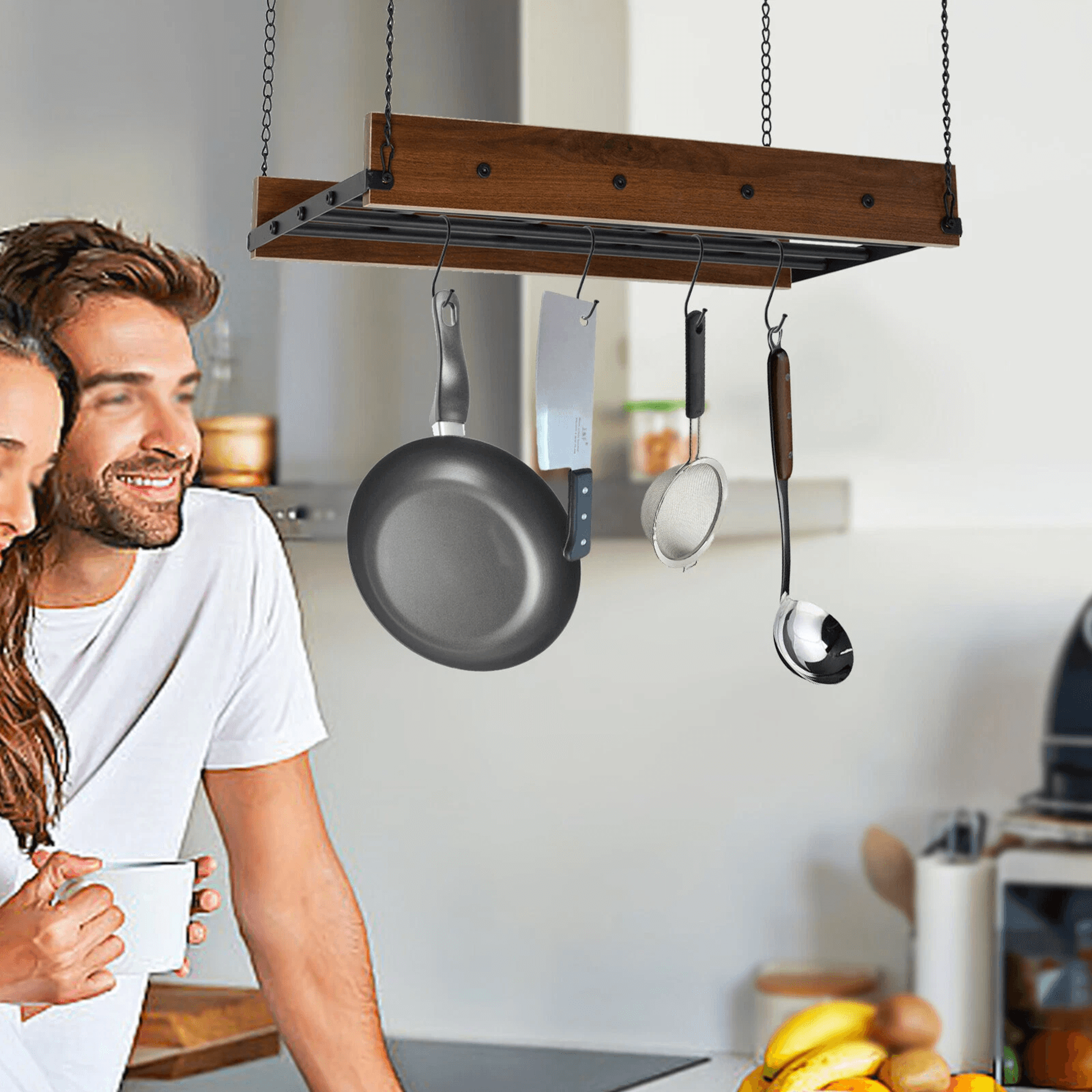 hanging pot rack ceiling mounted cookware organizer with kitchen storage shelf