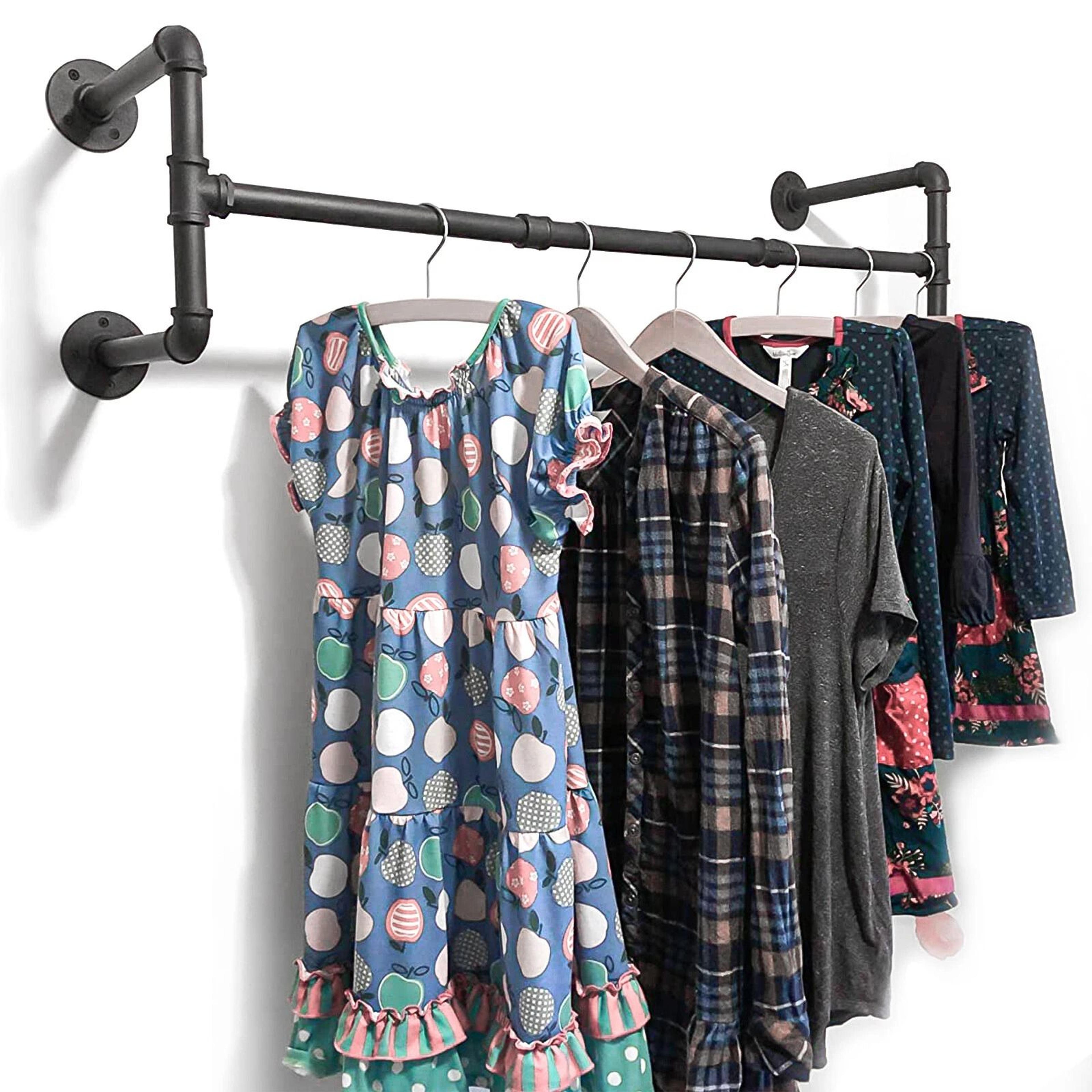 industrial pipe clothing rack wall mounted garment rod hanger for space saving storage