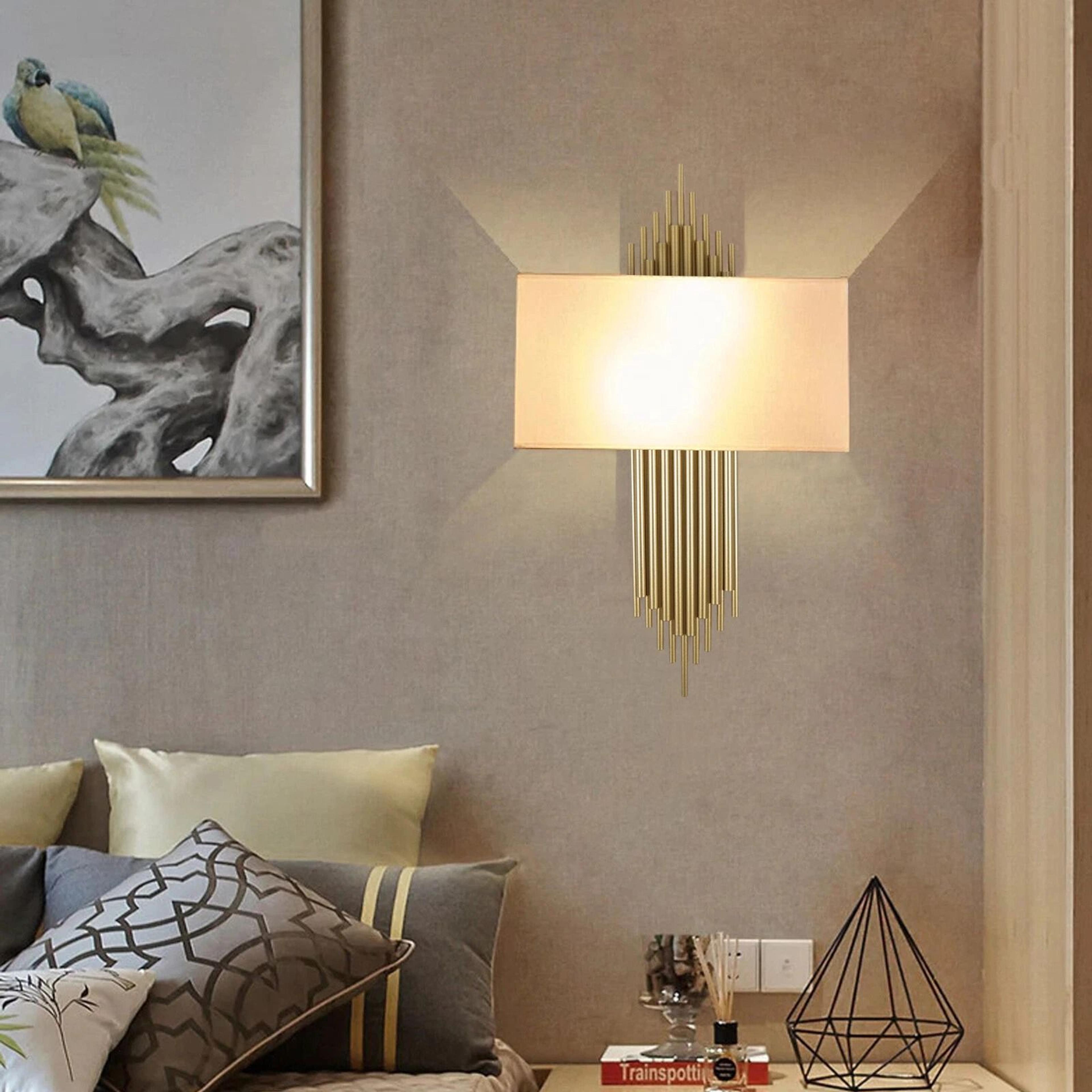 modern led wall sconce fabric & metal wall light for bedroom & hallway