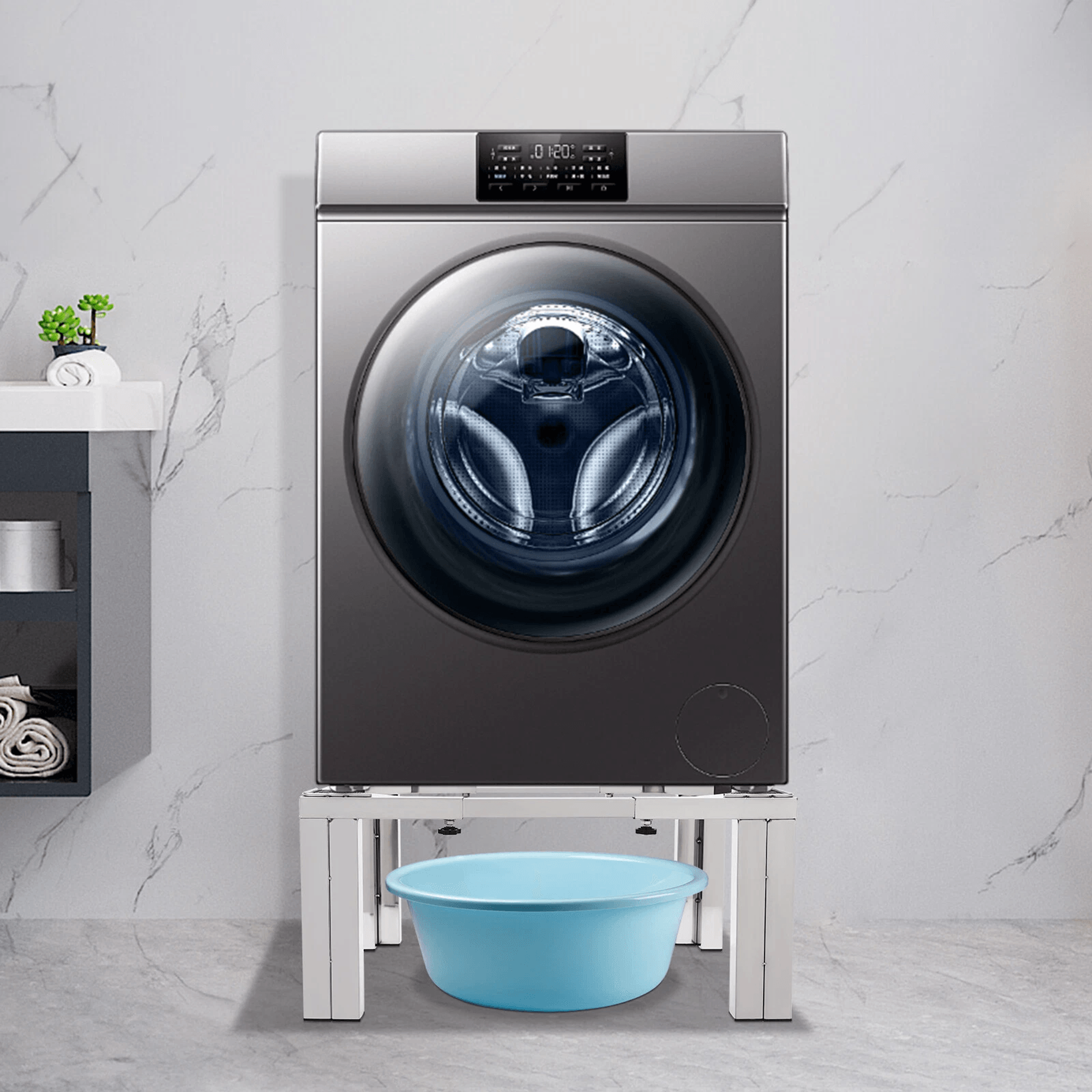 white double washing machine pedestal stand raiser with non slip support
