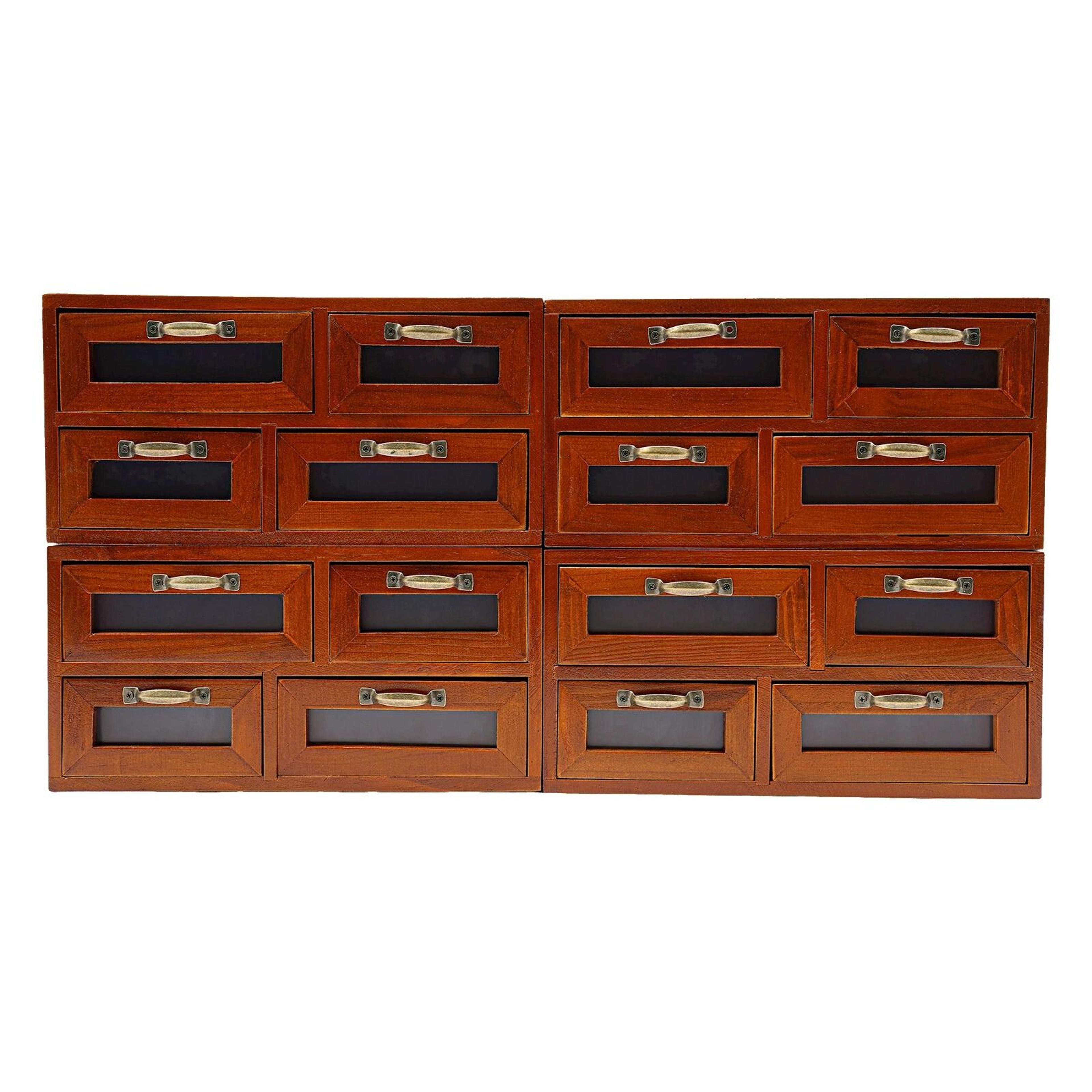 vintage wooden desk organizer with drawers and display shelf