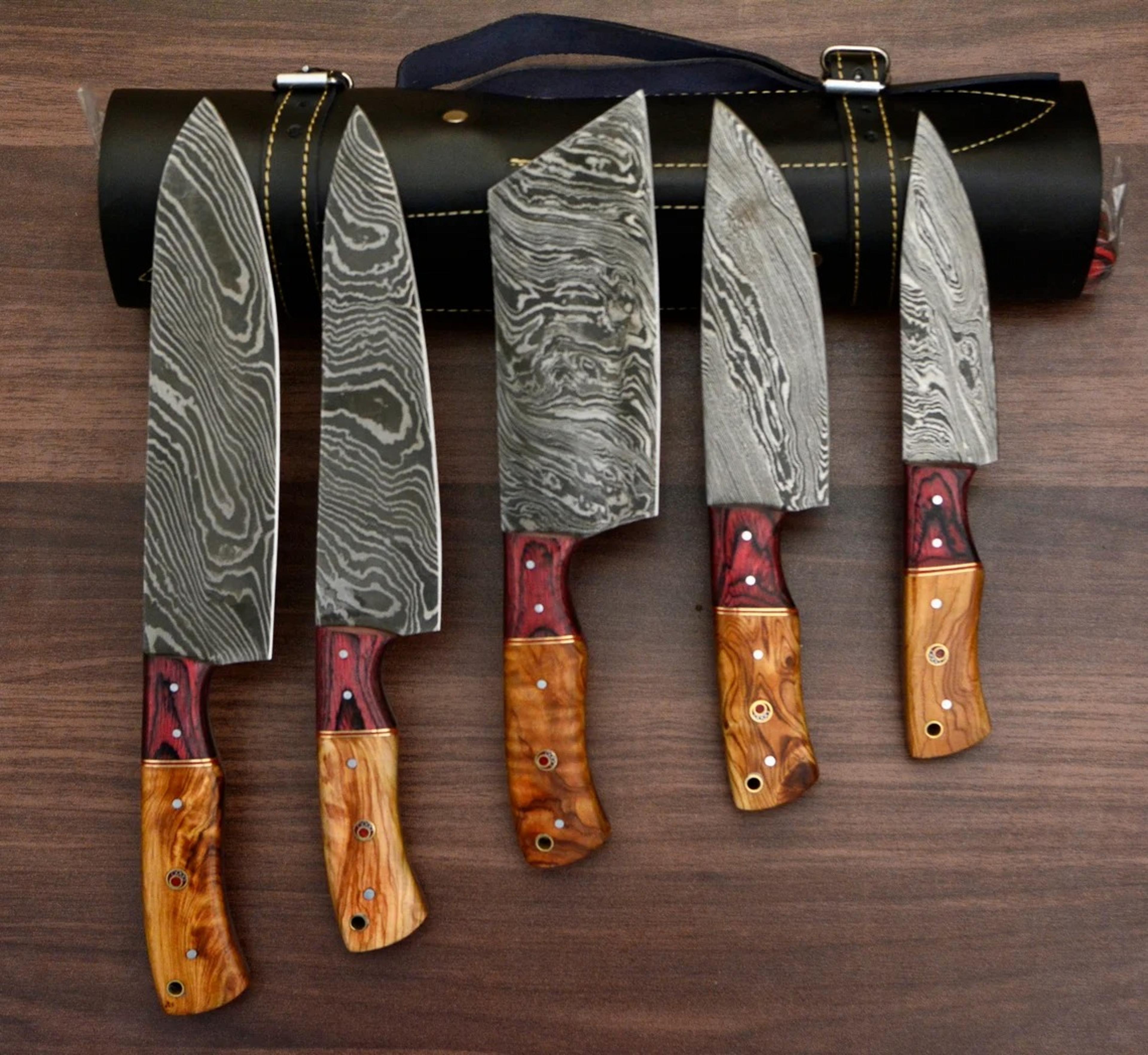 premium hand forged damascus 5 piece chef kitchen knife set
