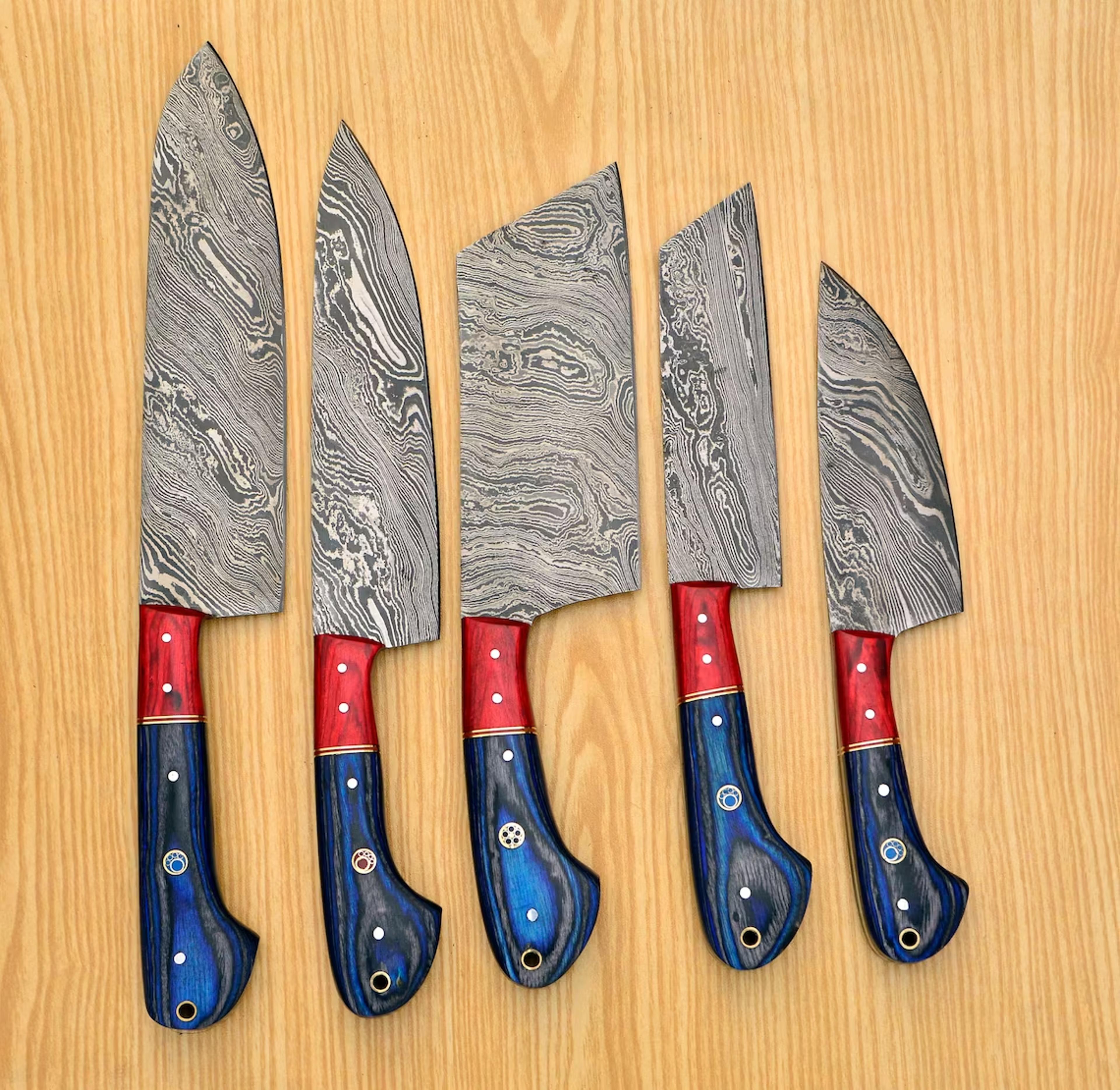 damascus steel kitchen knife package 5 pieces essential knives set