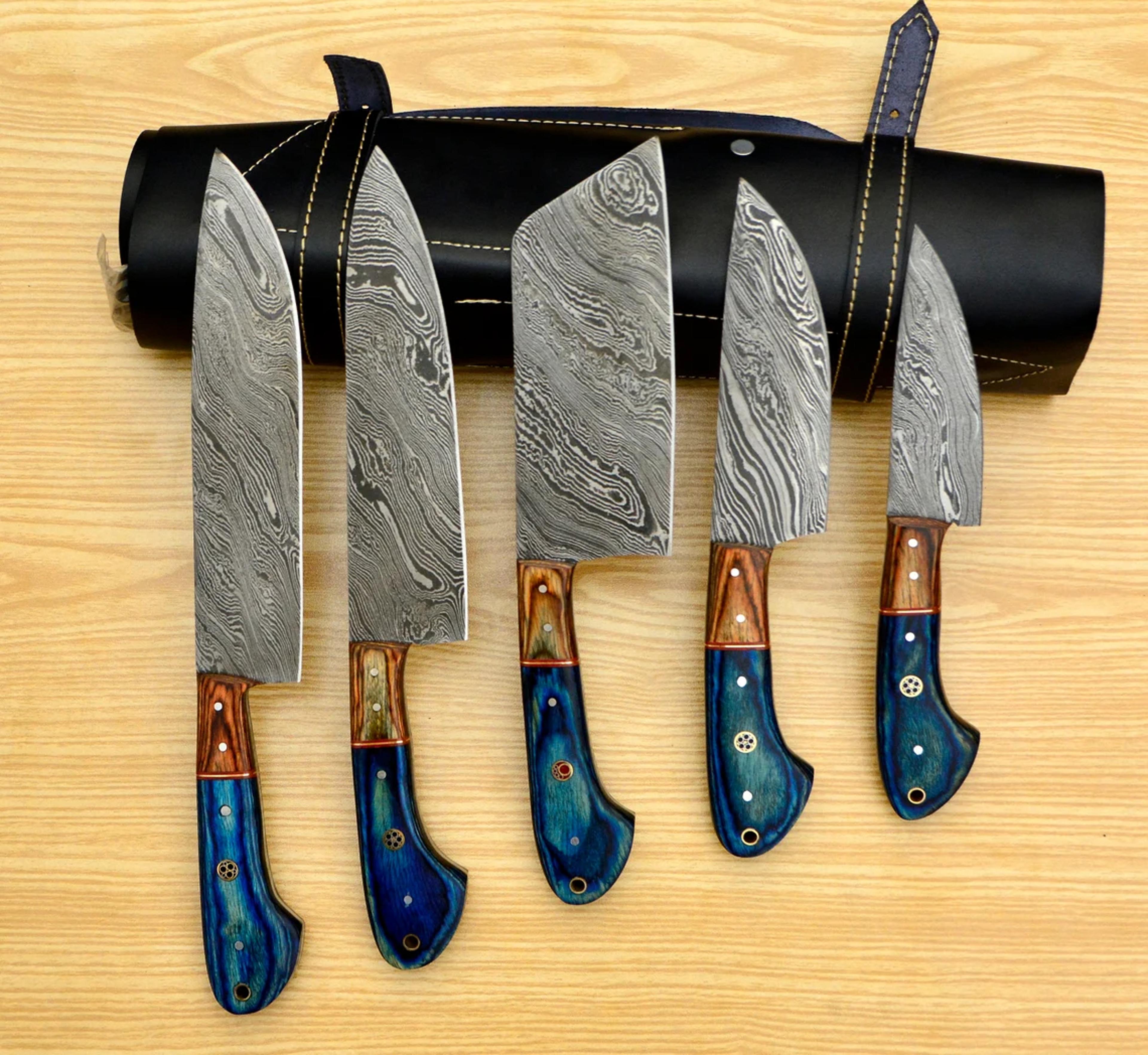 deluxe damascus steel chef knife set of 5 professional knives