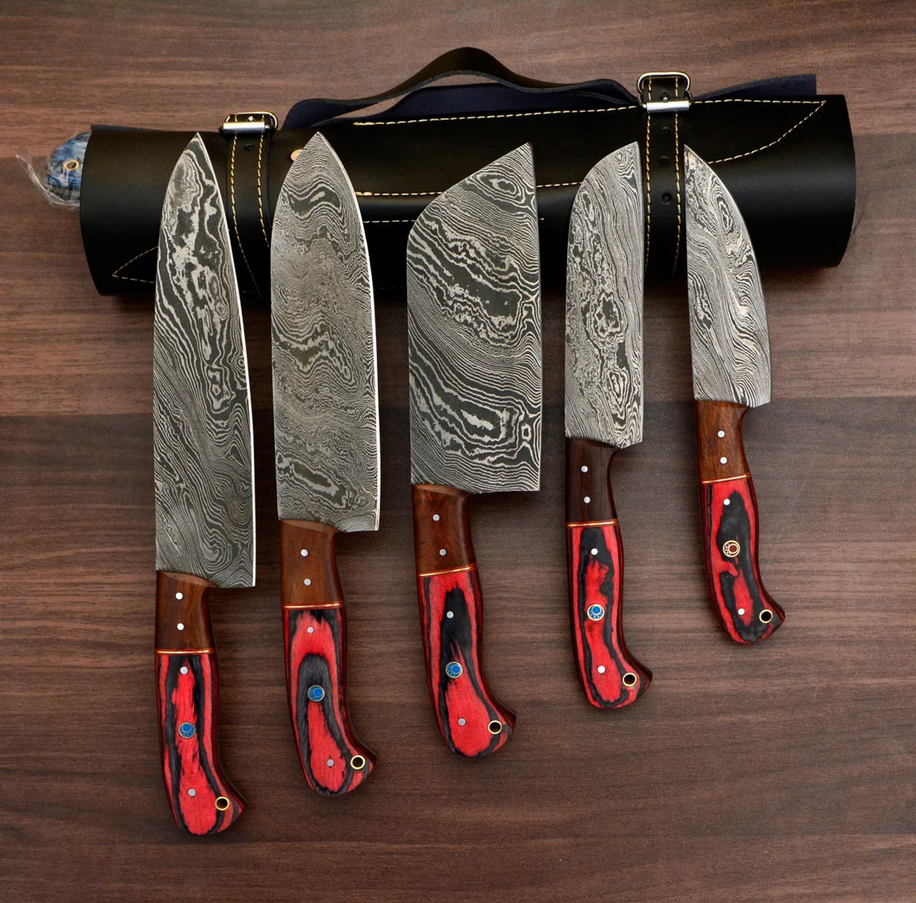 damascus steel kitchen knife set complete 5 pieces knife collection