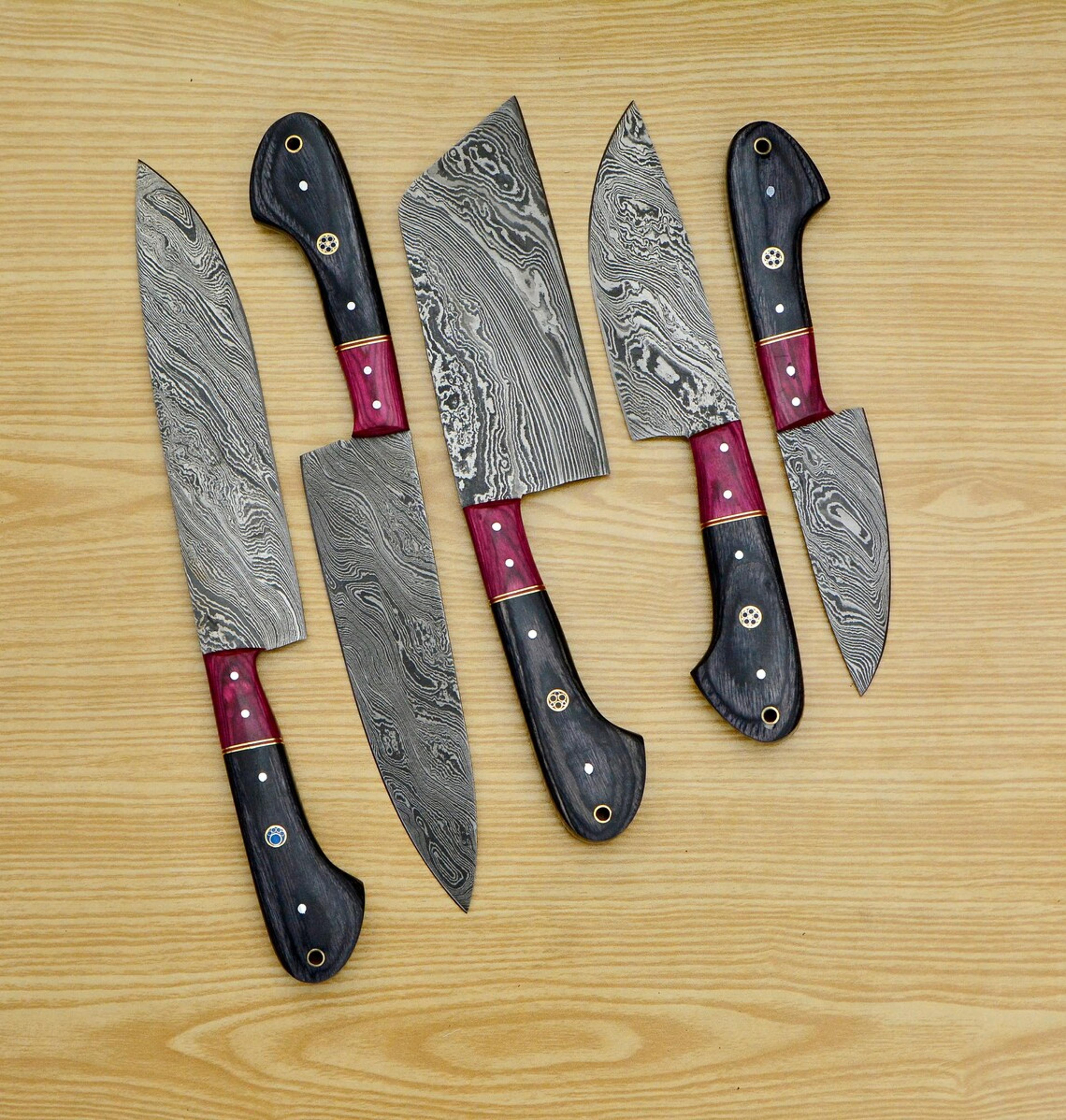 premium hand forged damascus kitchen knife set - 5 pieces knives set