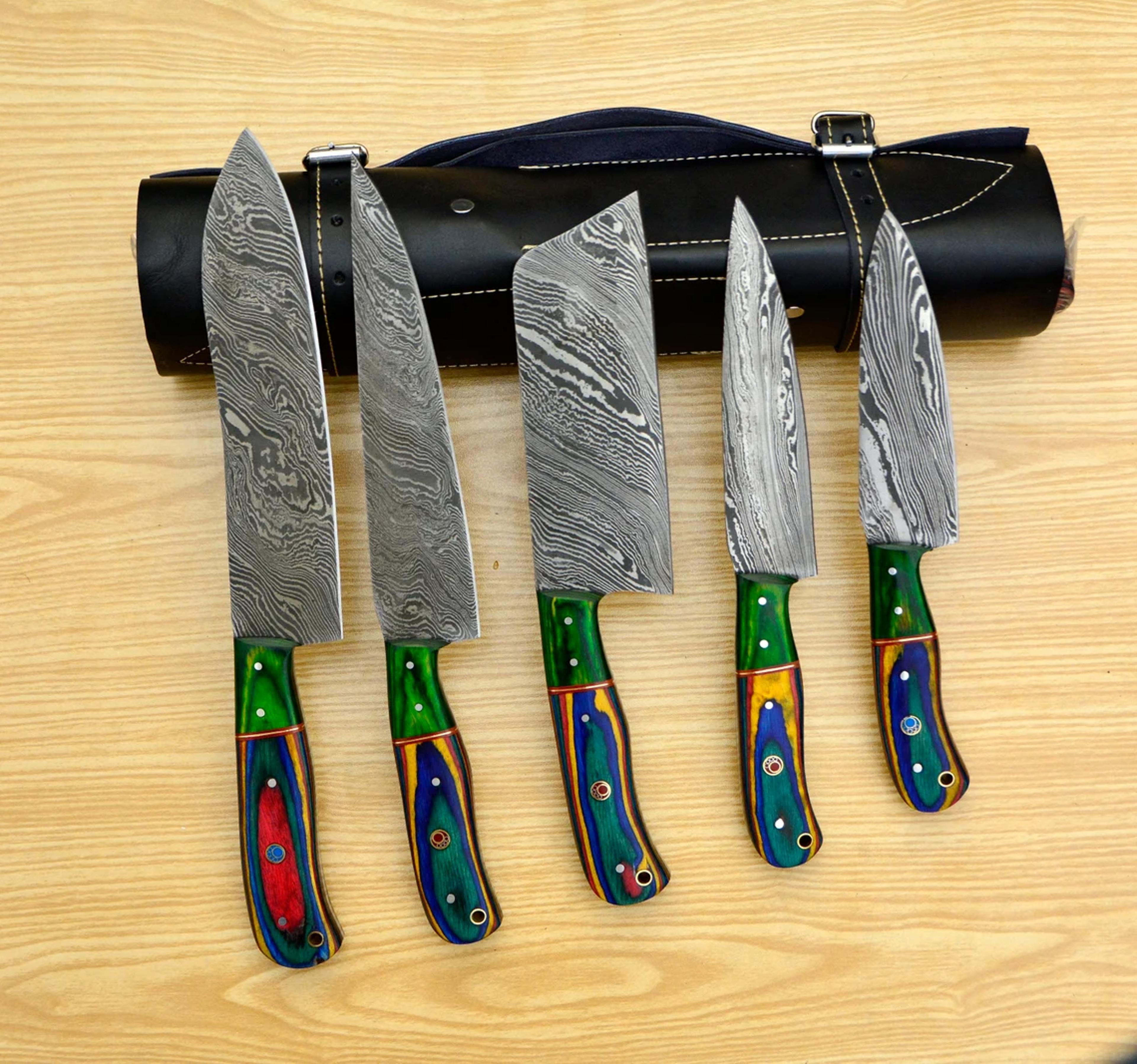 damascus steel chef knife package - 5 essential knives