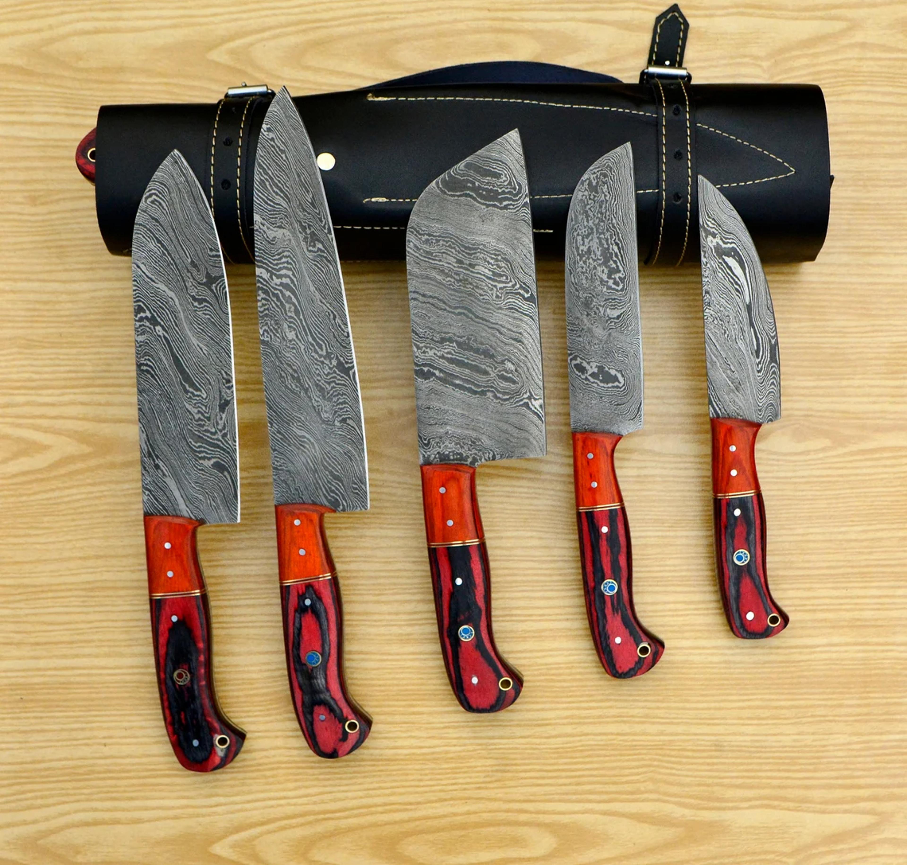 damascus steel chef knife combo - 5 piece knives set
