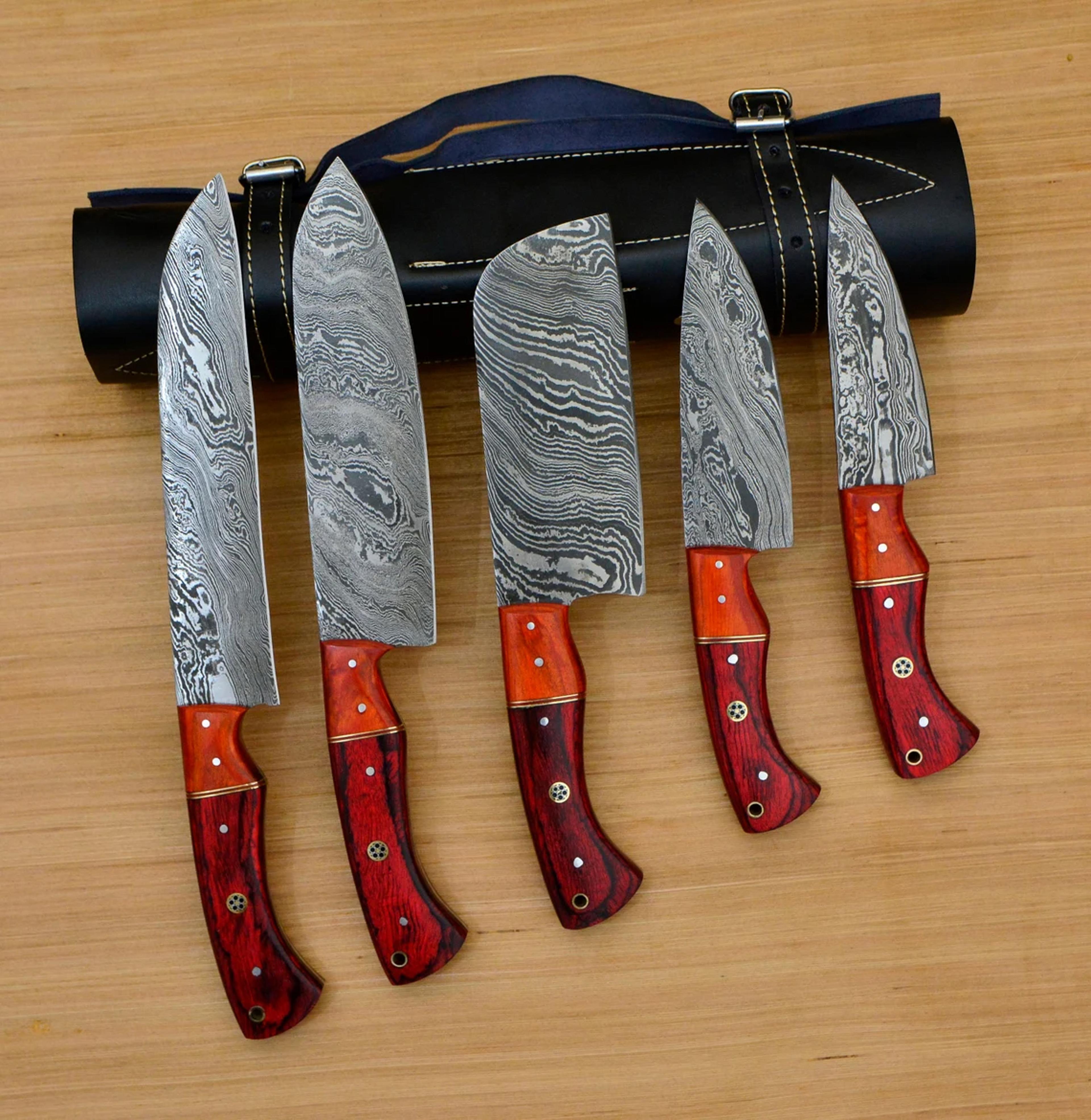 damascus steel chef knife package - 5 essential knives set