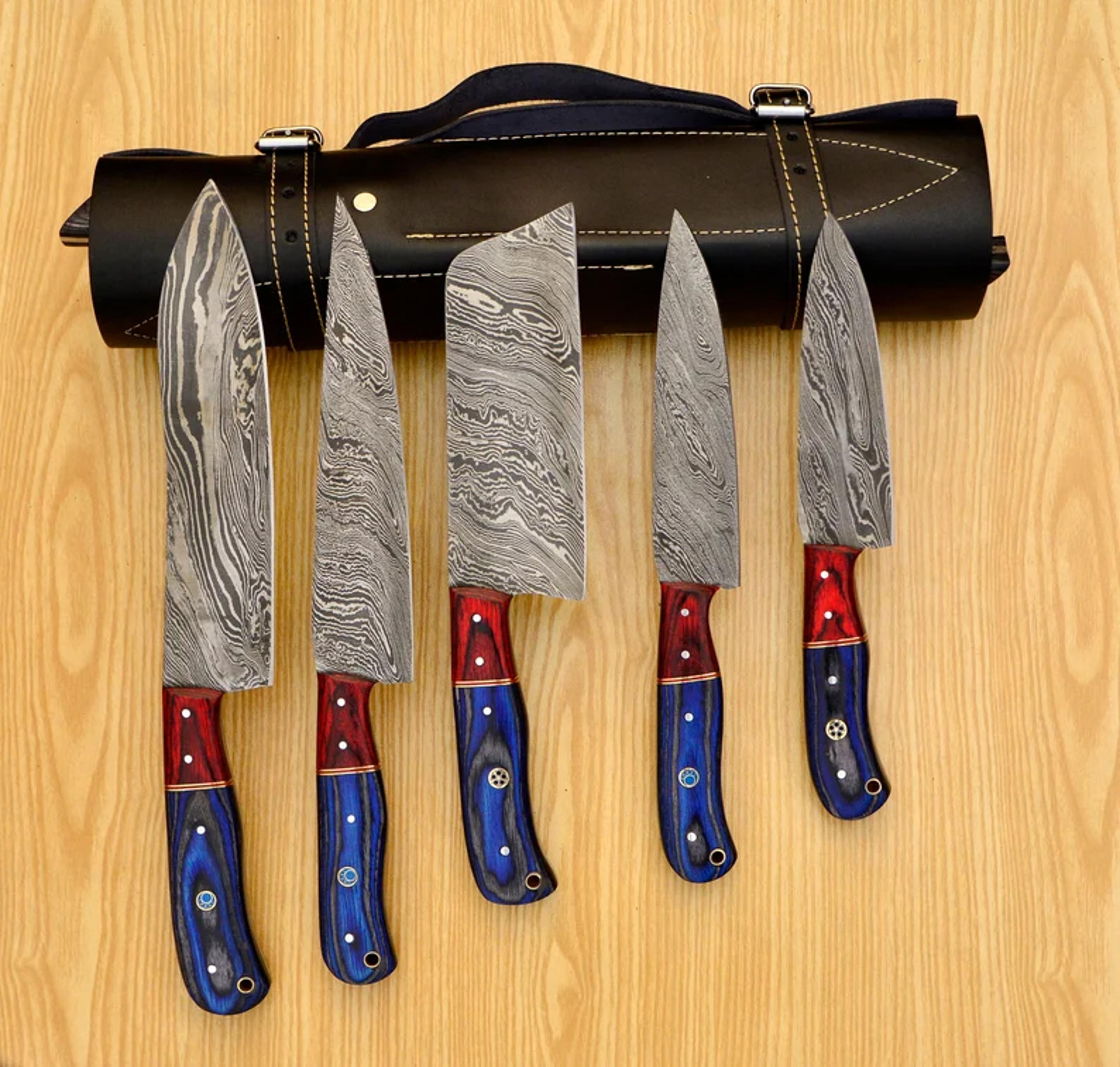 signature hand forged damascus kitchen knife set - 5 pieces chef knife set