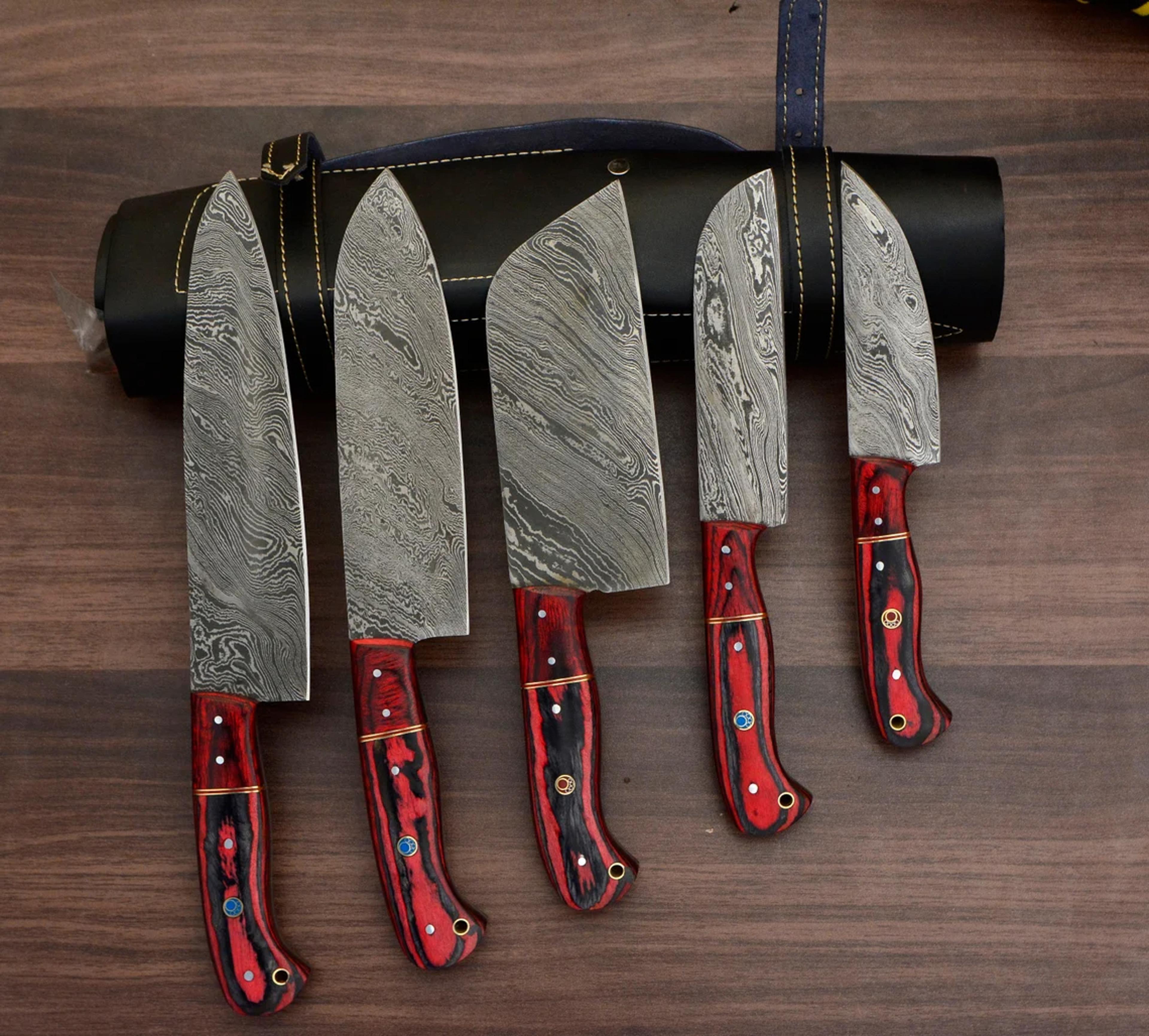 elite damascus steel chef knife set - 5 pieces premium knife set