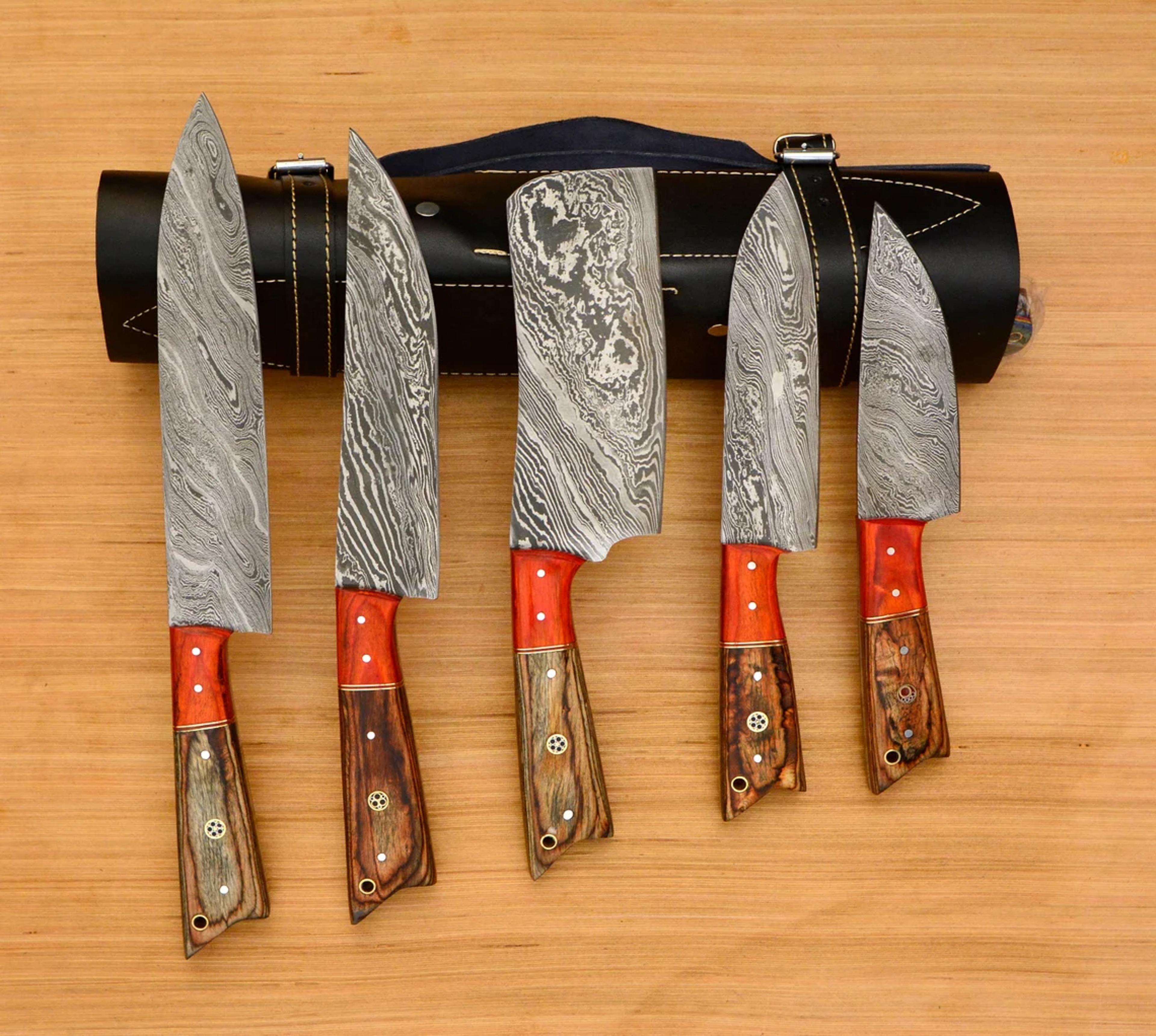artisan damascus chef knife set - 5 handcrafted tools