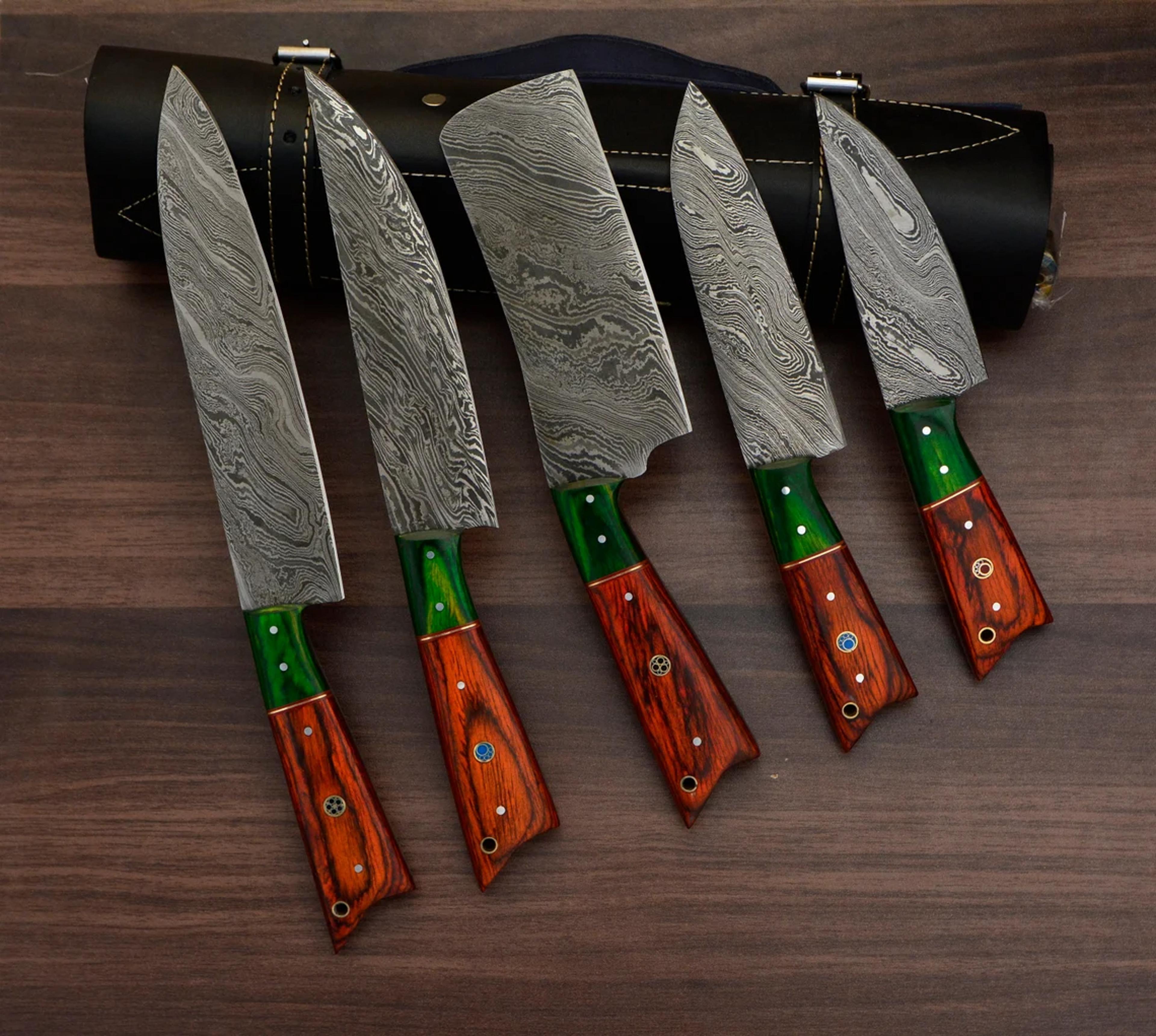 damascus steel chef knife kit - 5 essential knives set