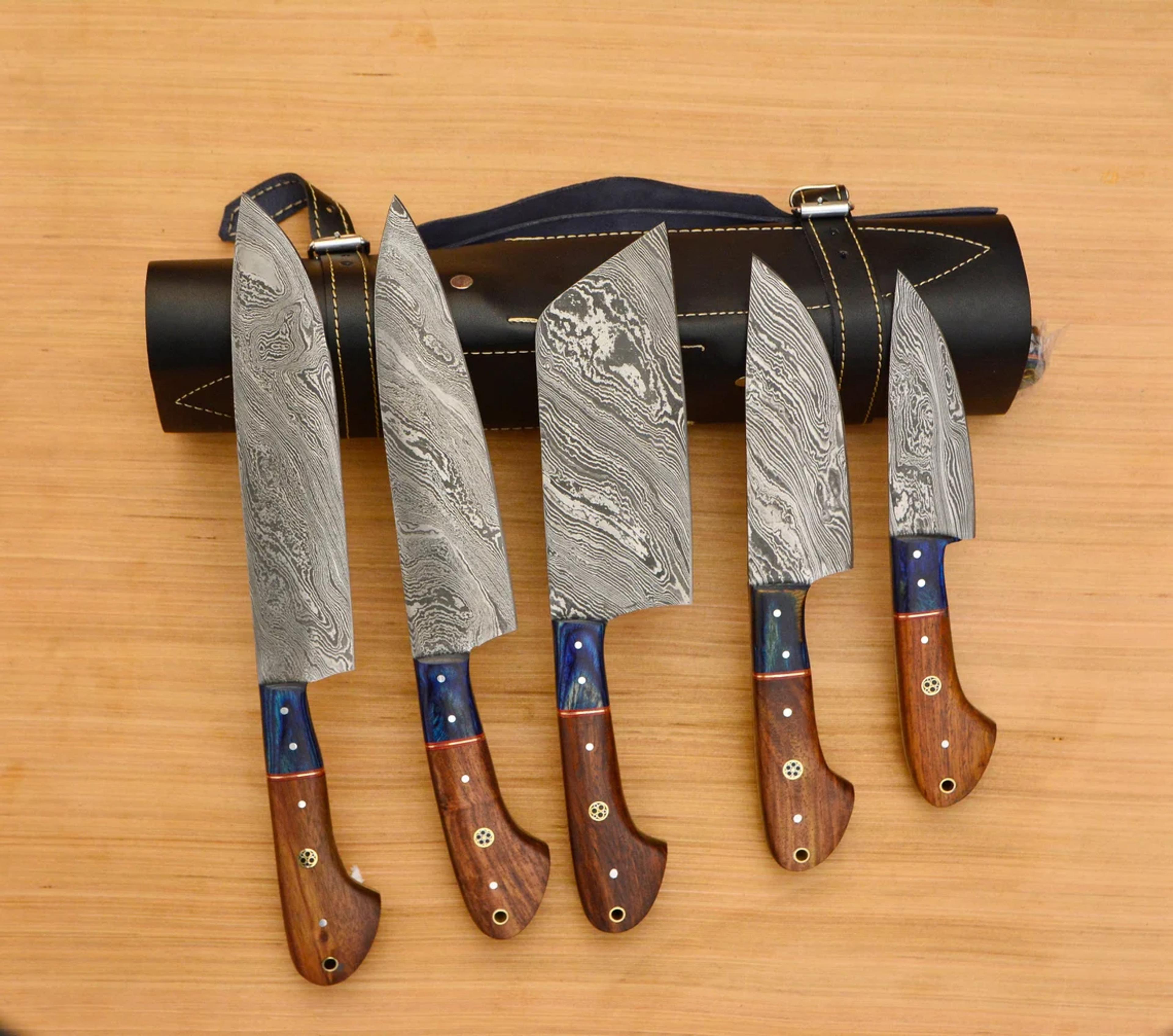 hand forged damascus steel chef knife set - 5 pieces
