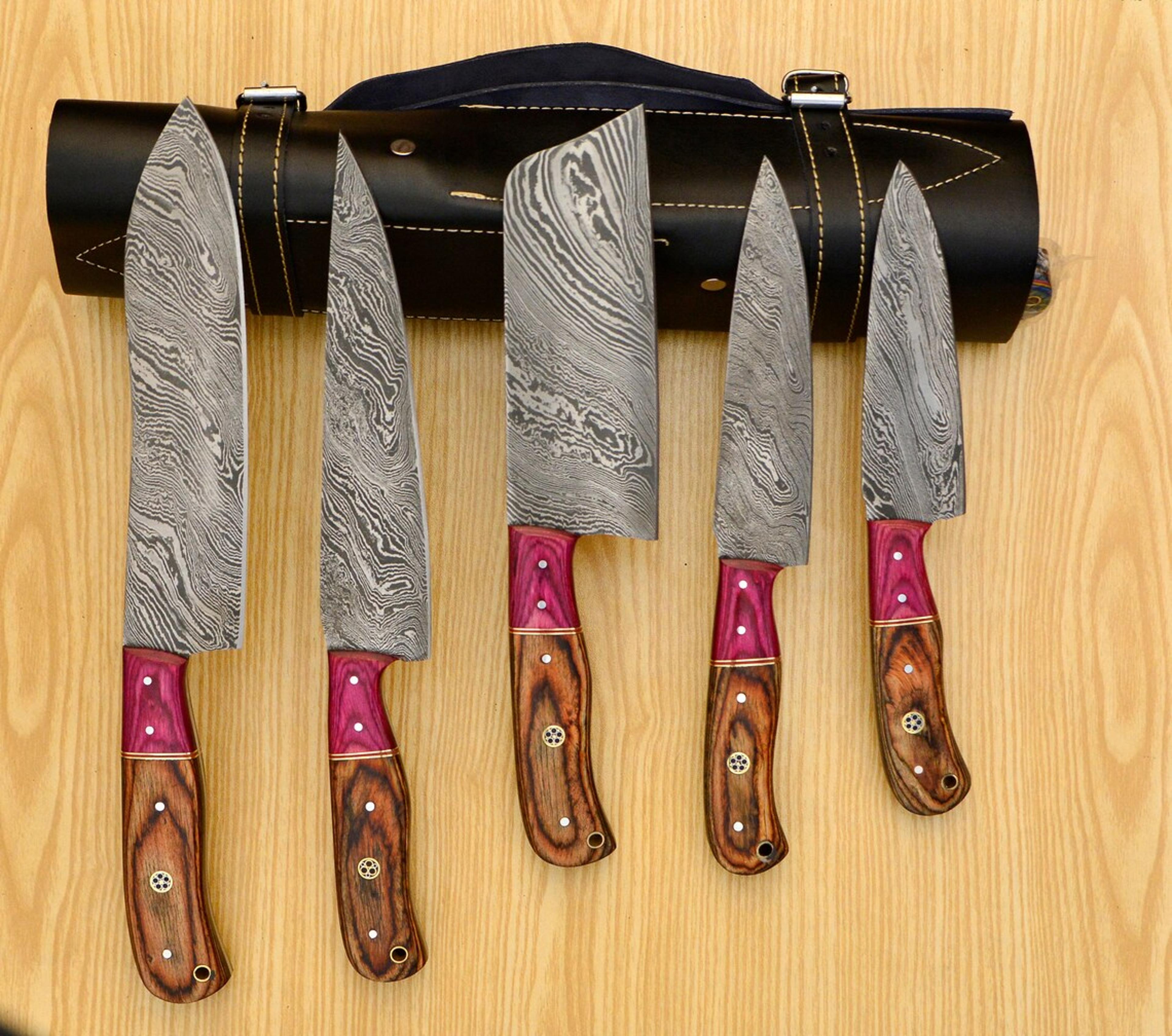 authentic handmade damascus 5-piece chef knife set