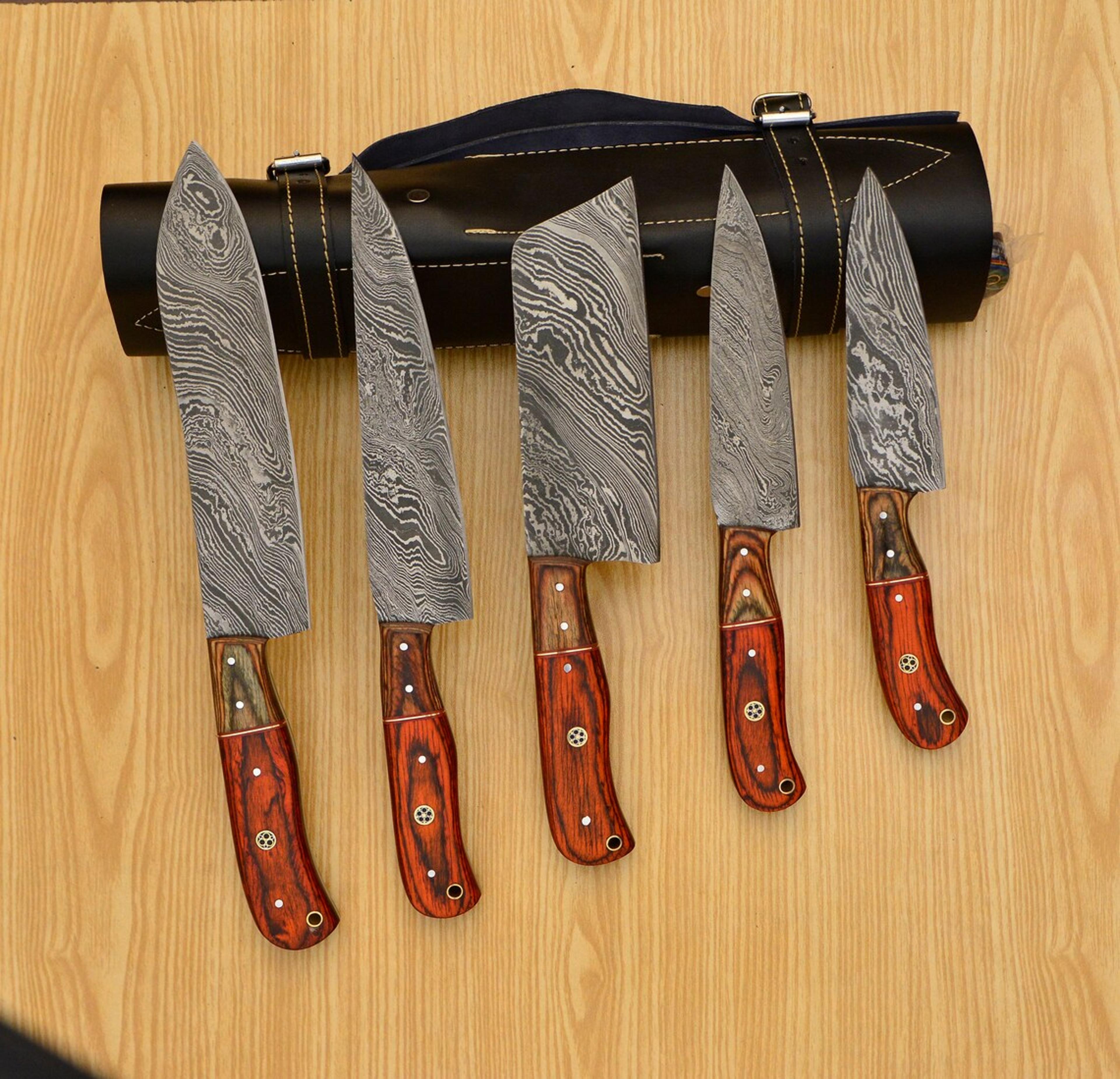 luxury damascus chef knife set - complete 5-piece collection