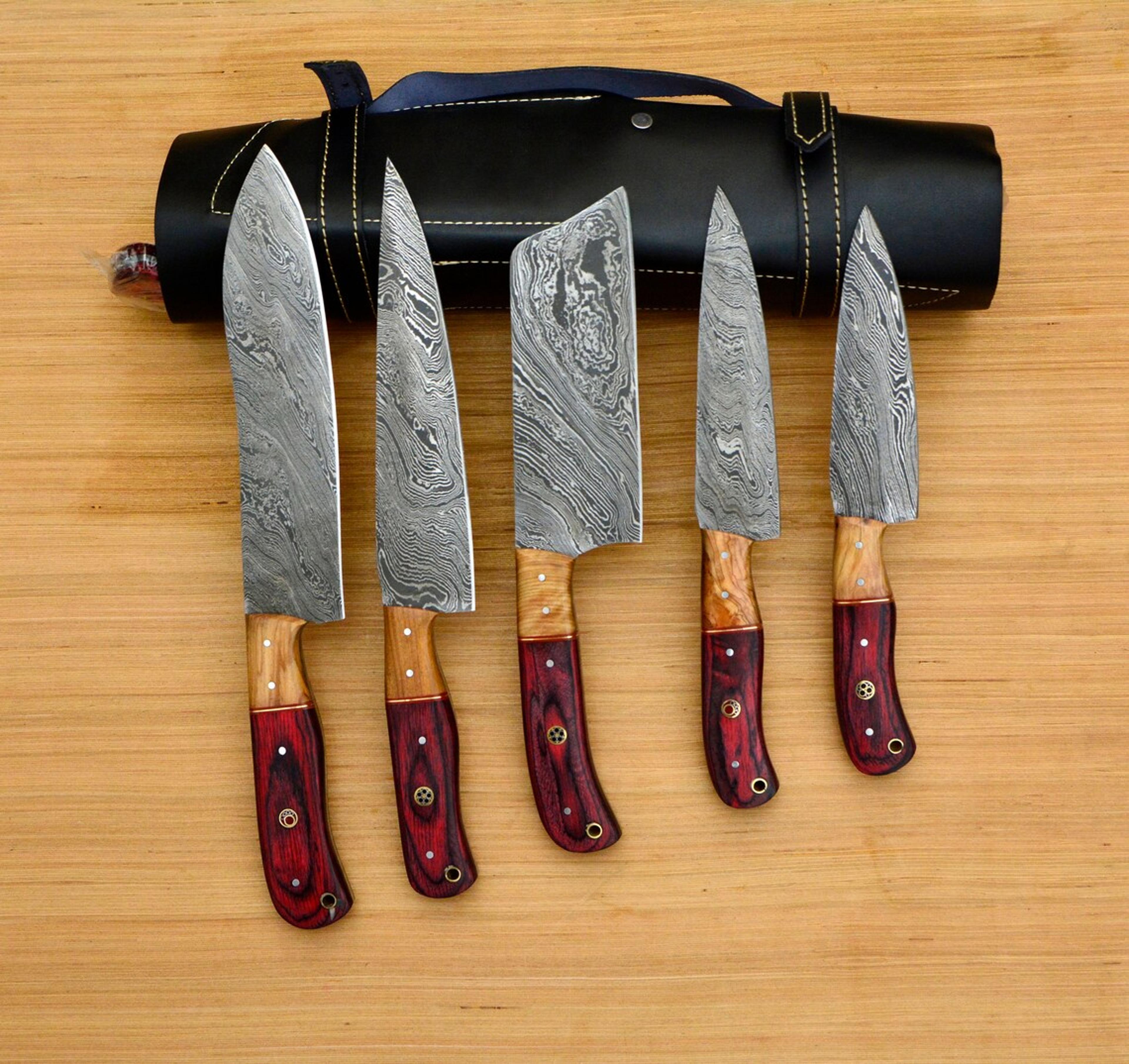 damascus steel chef knife collection - 5-piece set