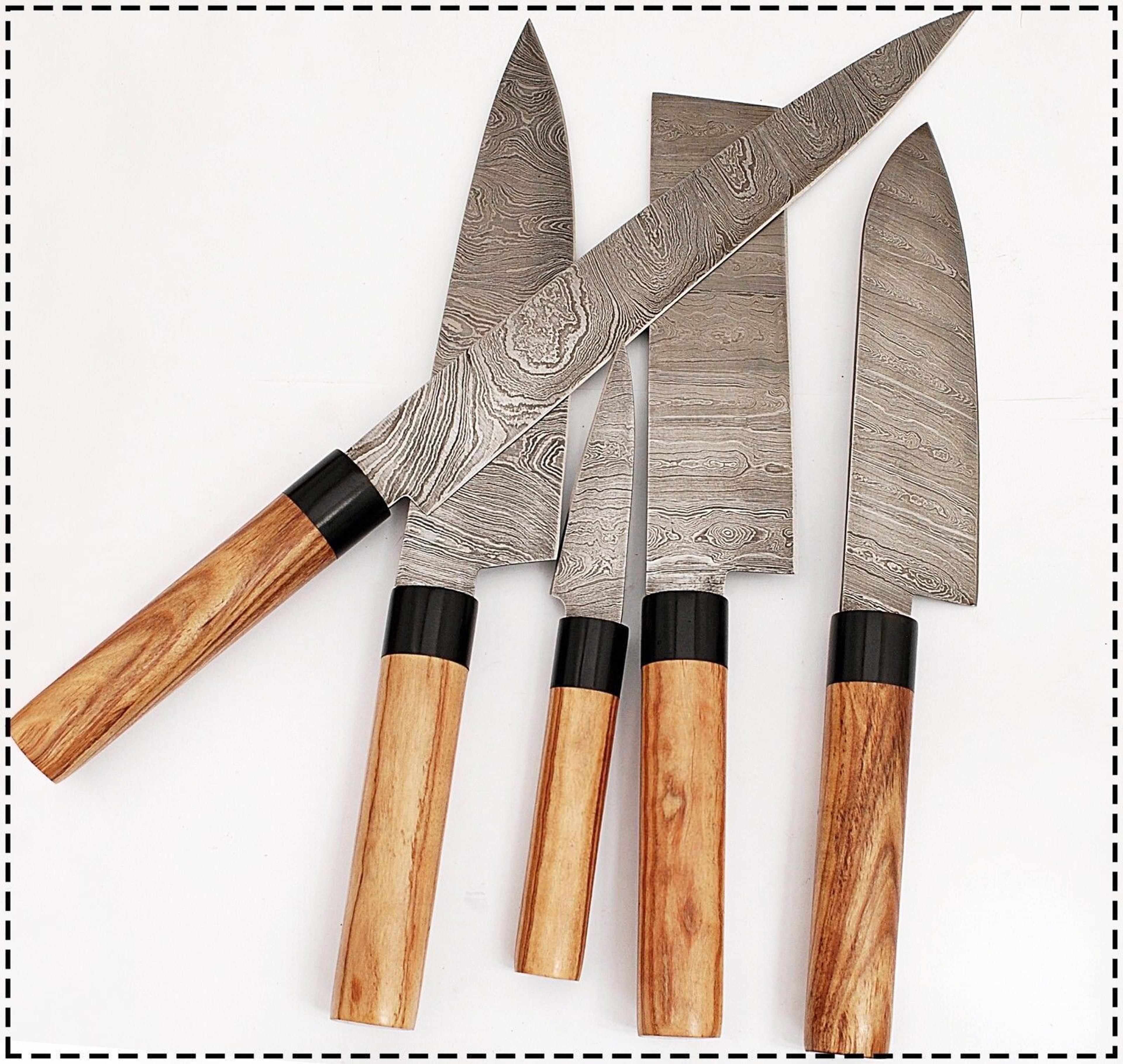 eye-catching handmade damascus steel 5-piece professional chef knife set with case bag