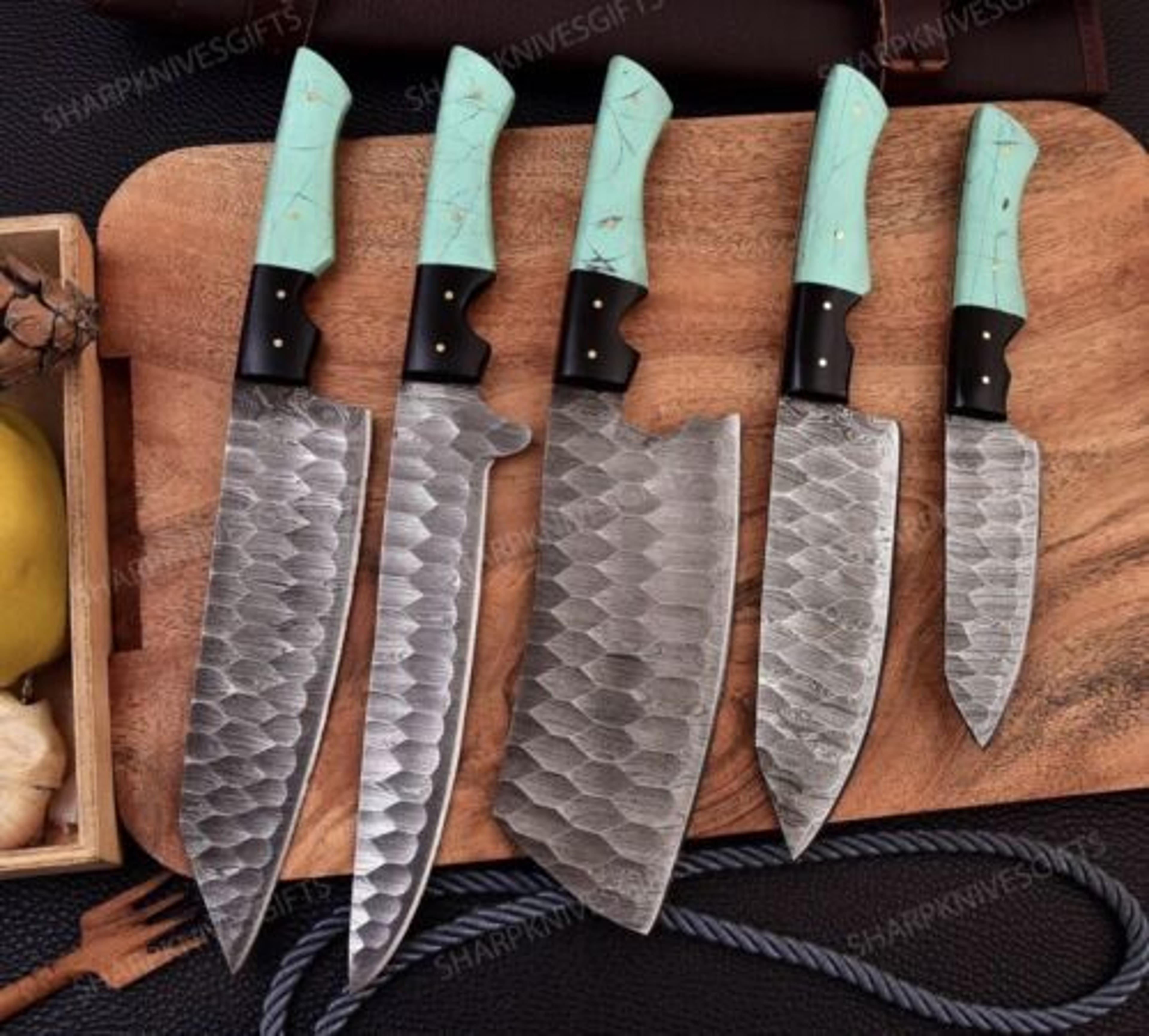 5-piece custom handmade damascus steel chef knife set – kitchen cutlery