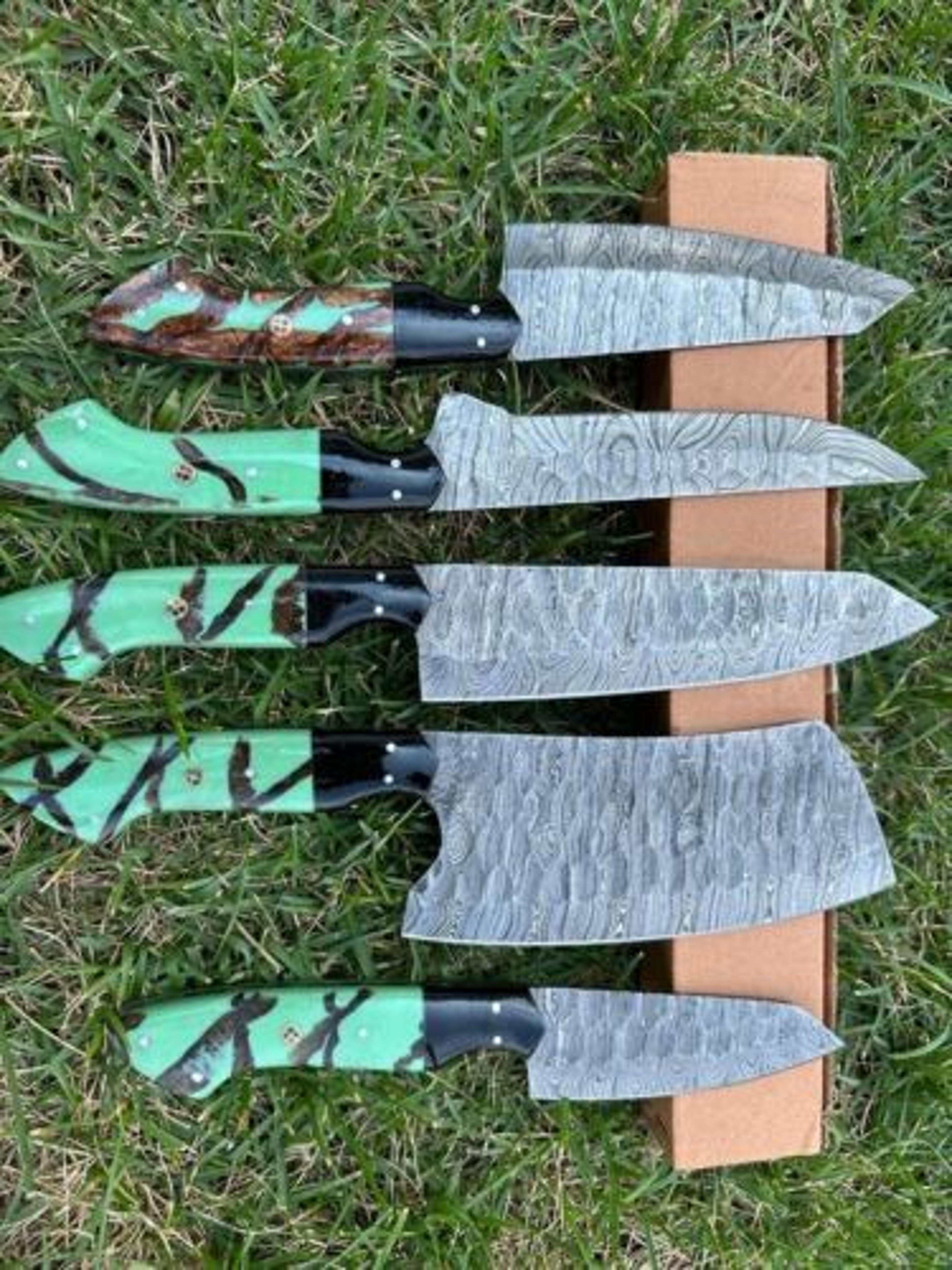 custom handmade damascus steel 5-piece chef knife set – kitchen cutlery with wooden handles