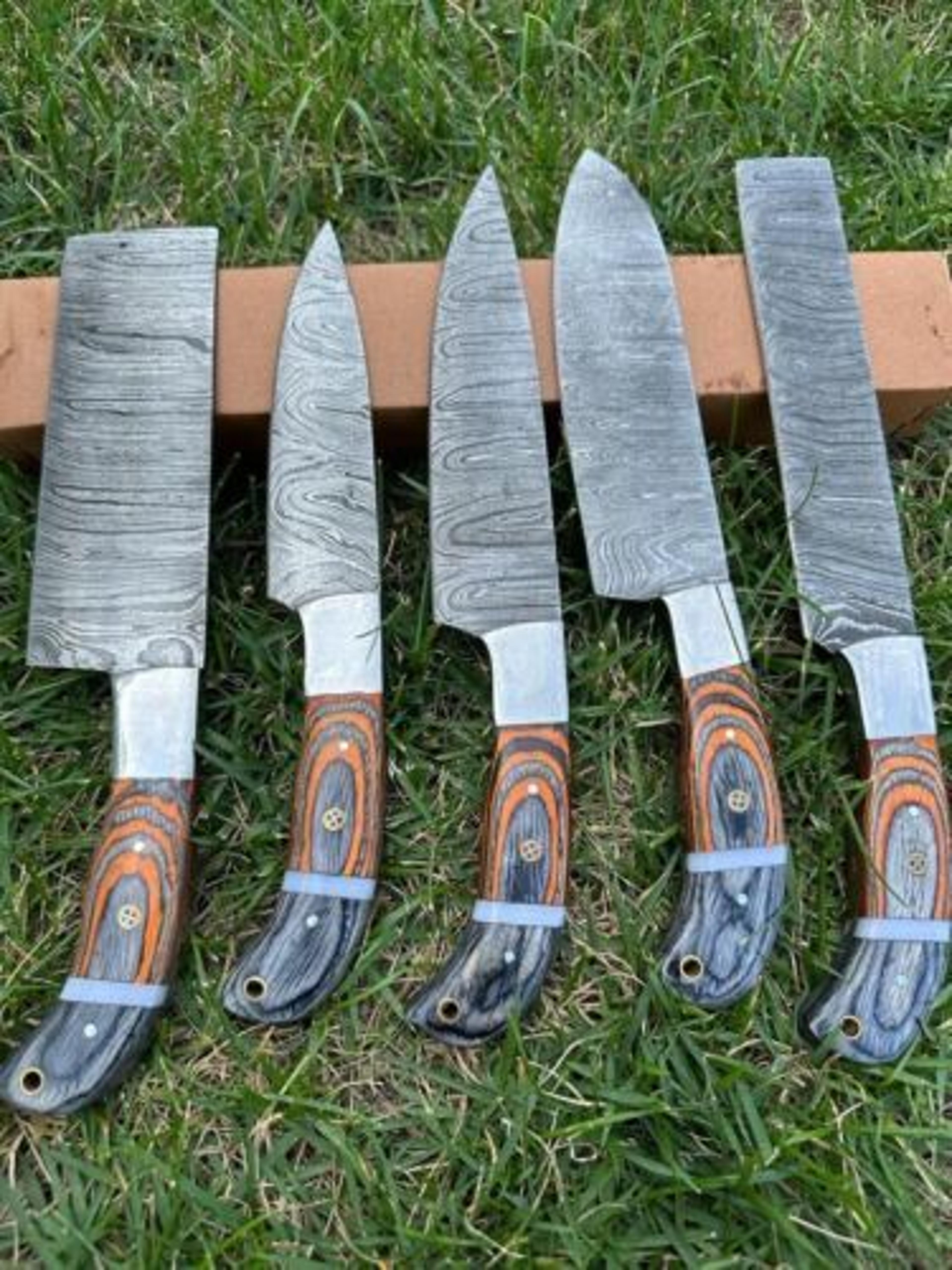 custom handmade damascus steel chef knives set – 5-piece full tang kitchen cutlery