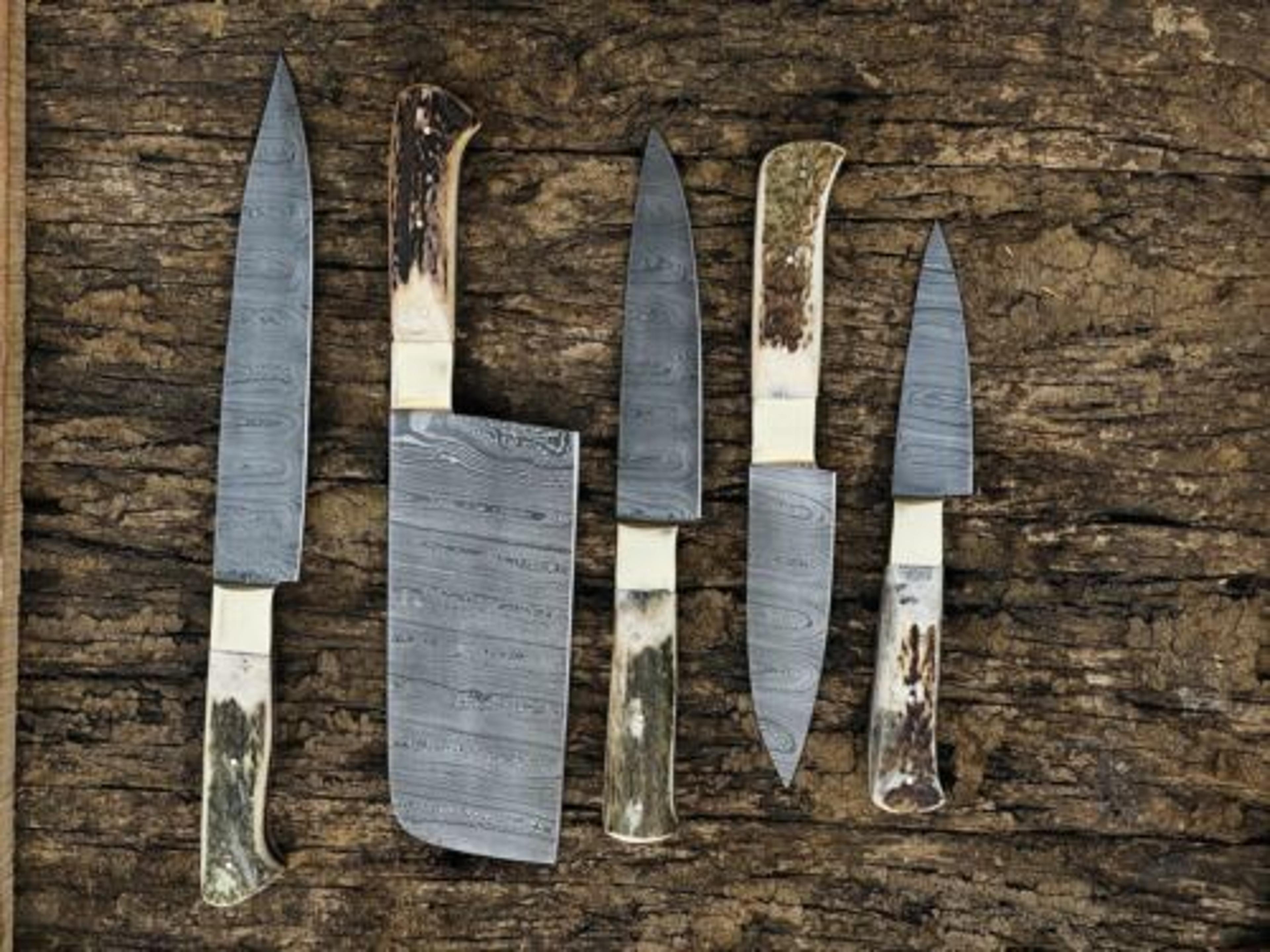 custom handmade damascus steel chef knife set – stag handle premium quality