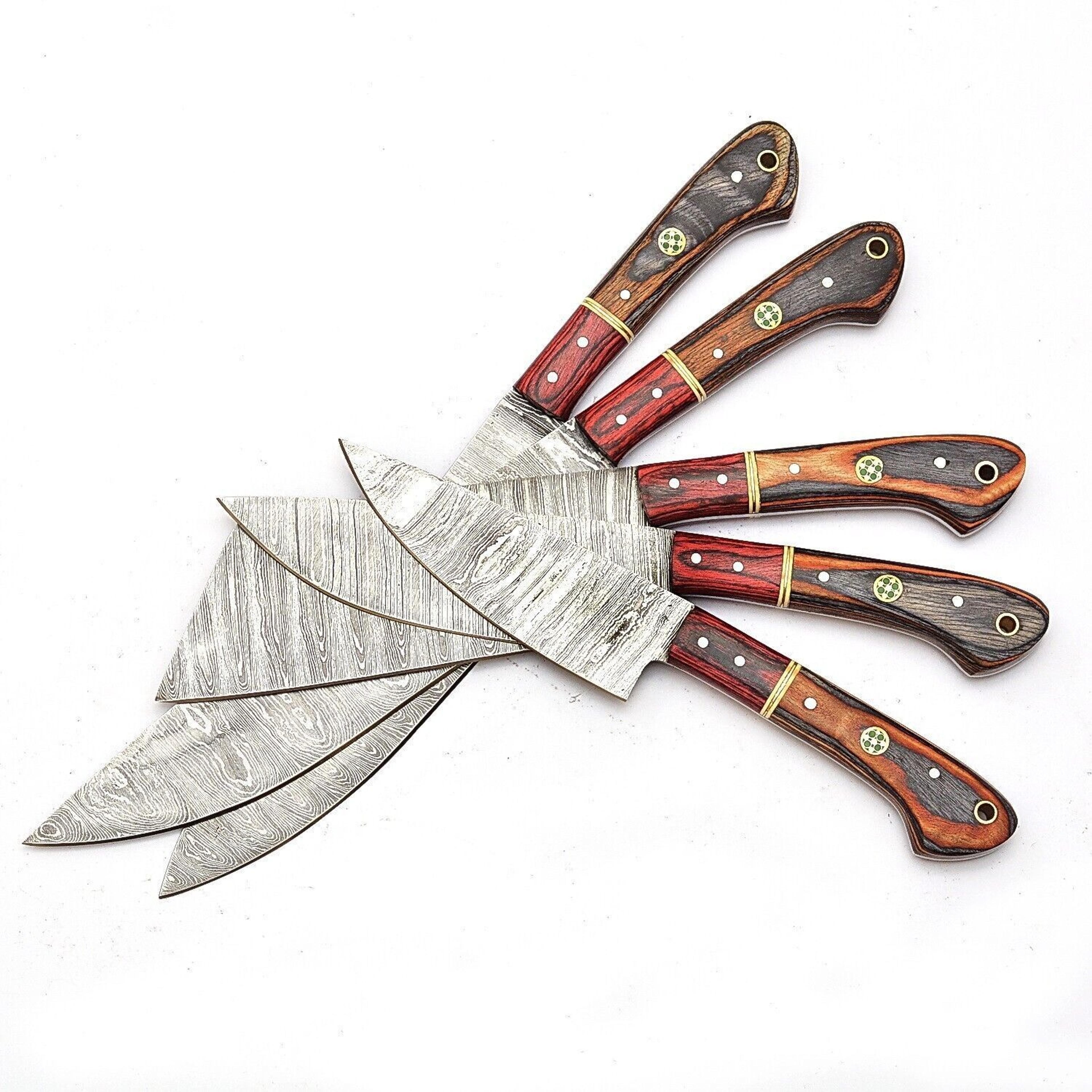 handmade damascus steel 5-piece chef knife set – outdoor kitchen knives with pakka wood & bull horn handles