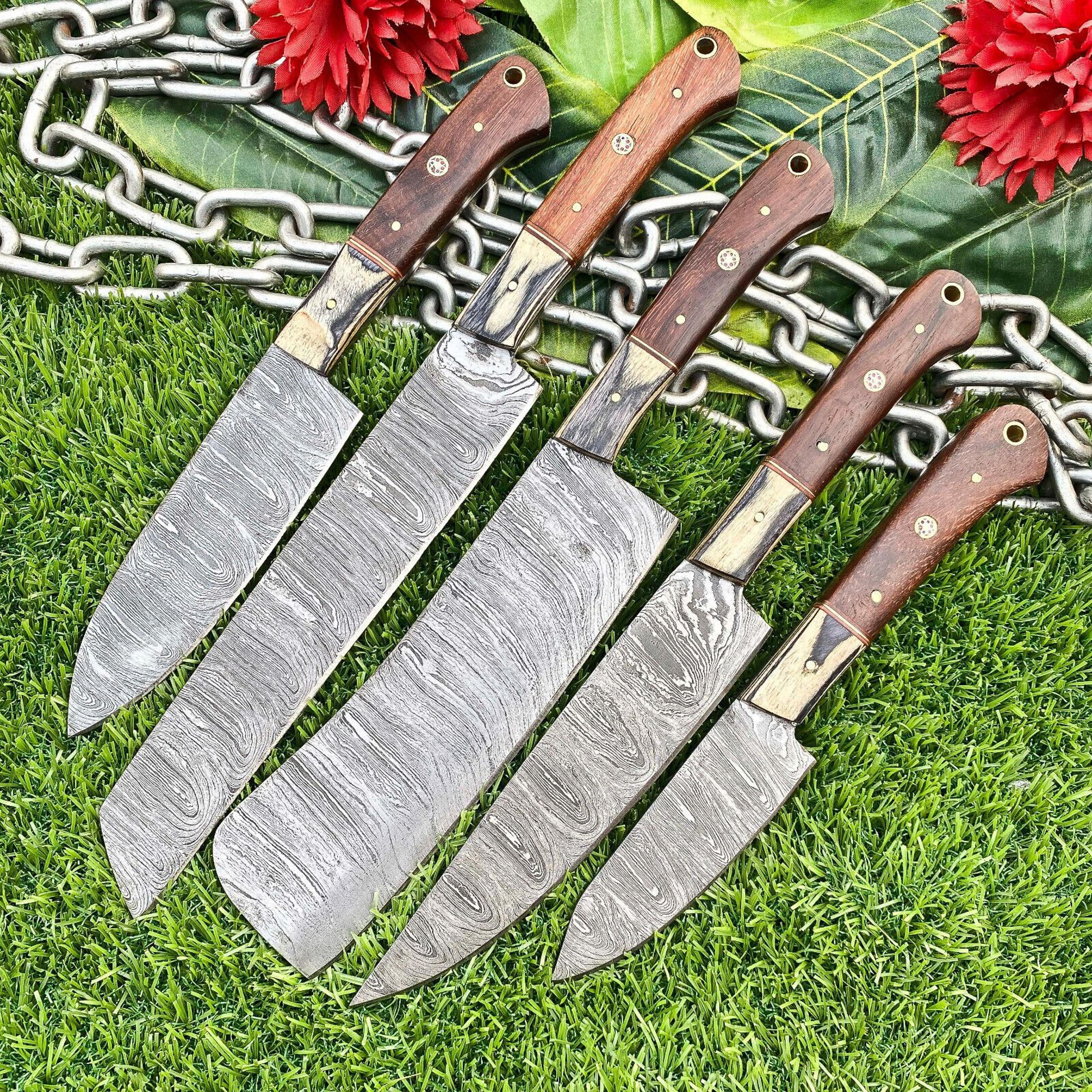 5 piece damascus steel knife set – professional hand-forged kitchen knives, chef quality gift set