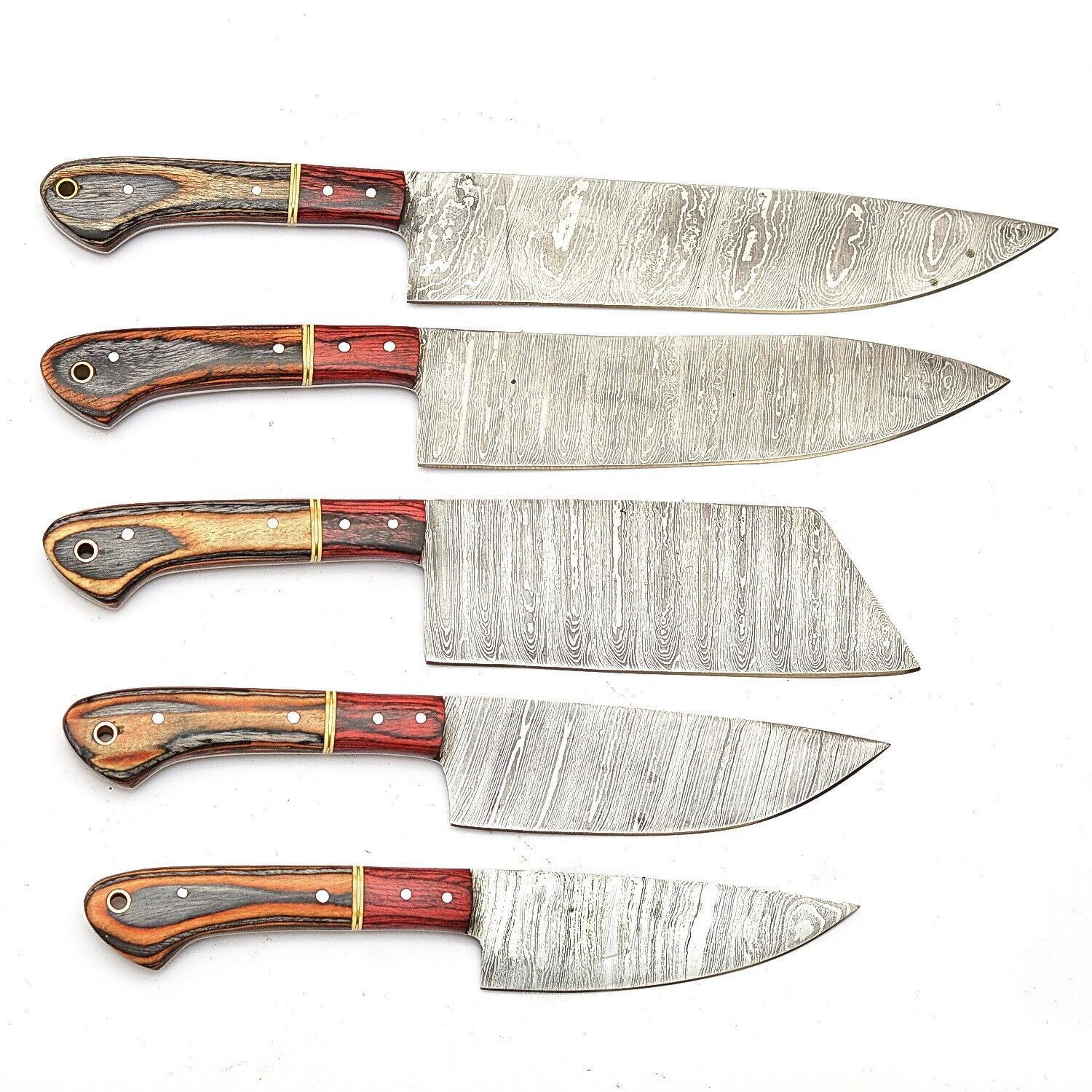handmade damascus steel outdoor kitchen 5 chef knives set with pakka wood & bull horn handle