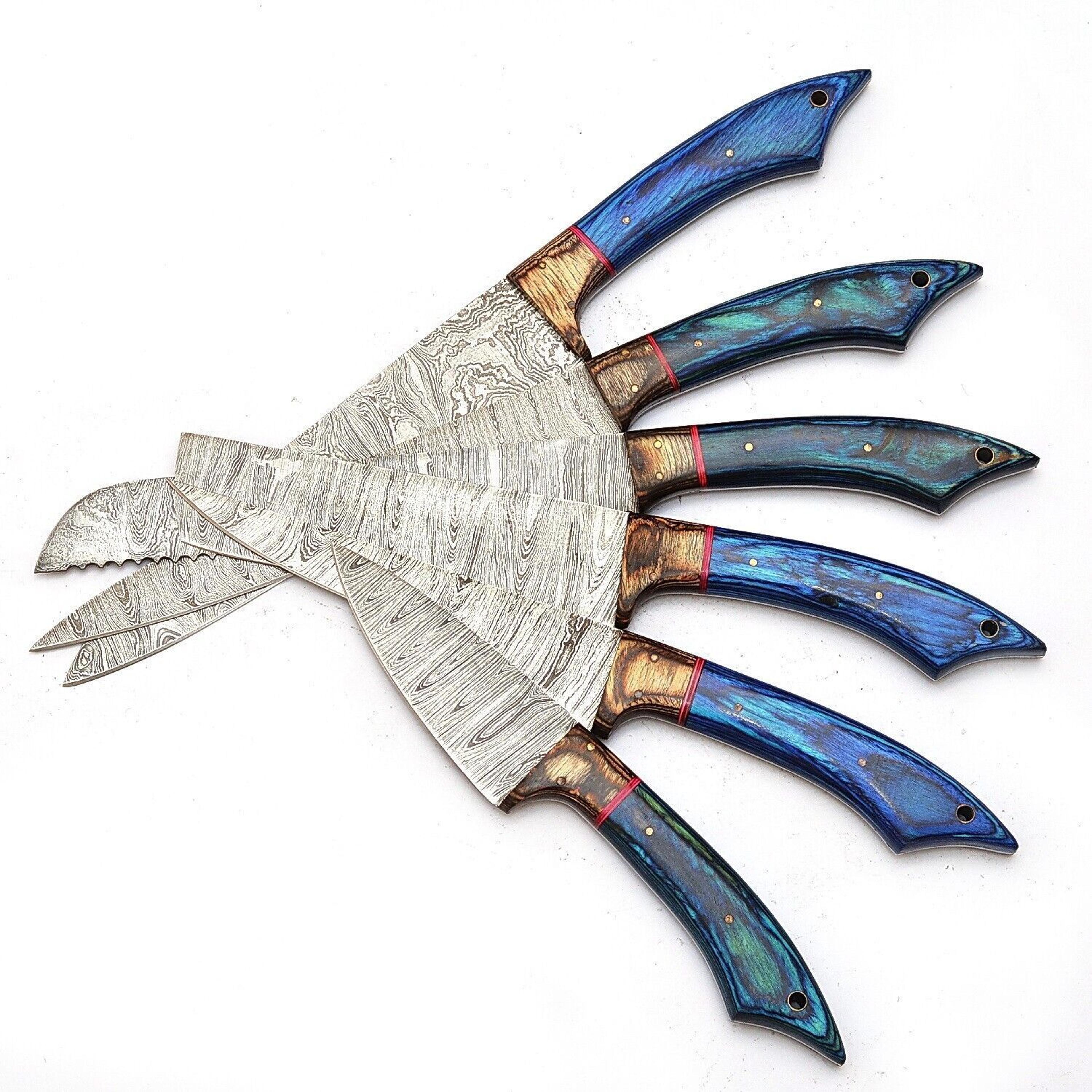 handmade damascus steel outdoor kitchen 6 chef knives set with pakka wood handle