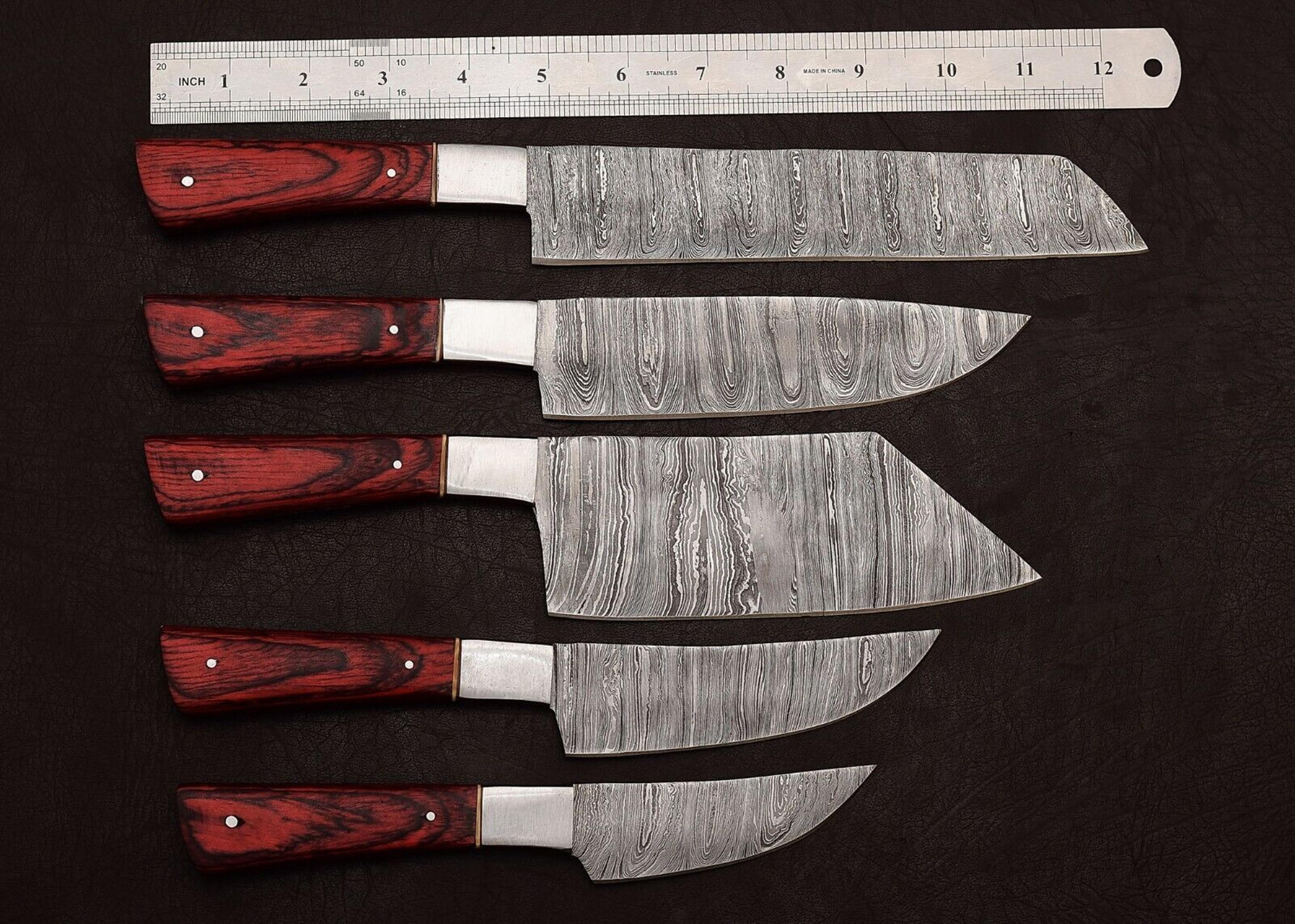 handmade damascus steel outdoor kitchen chef 5 knives set with rosewood handle