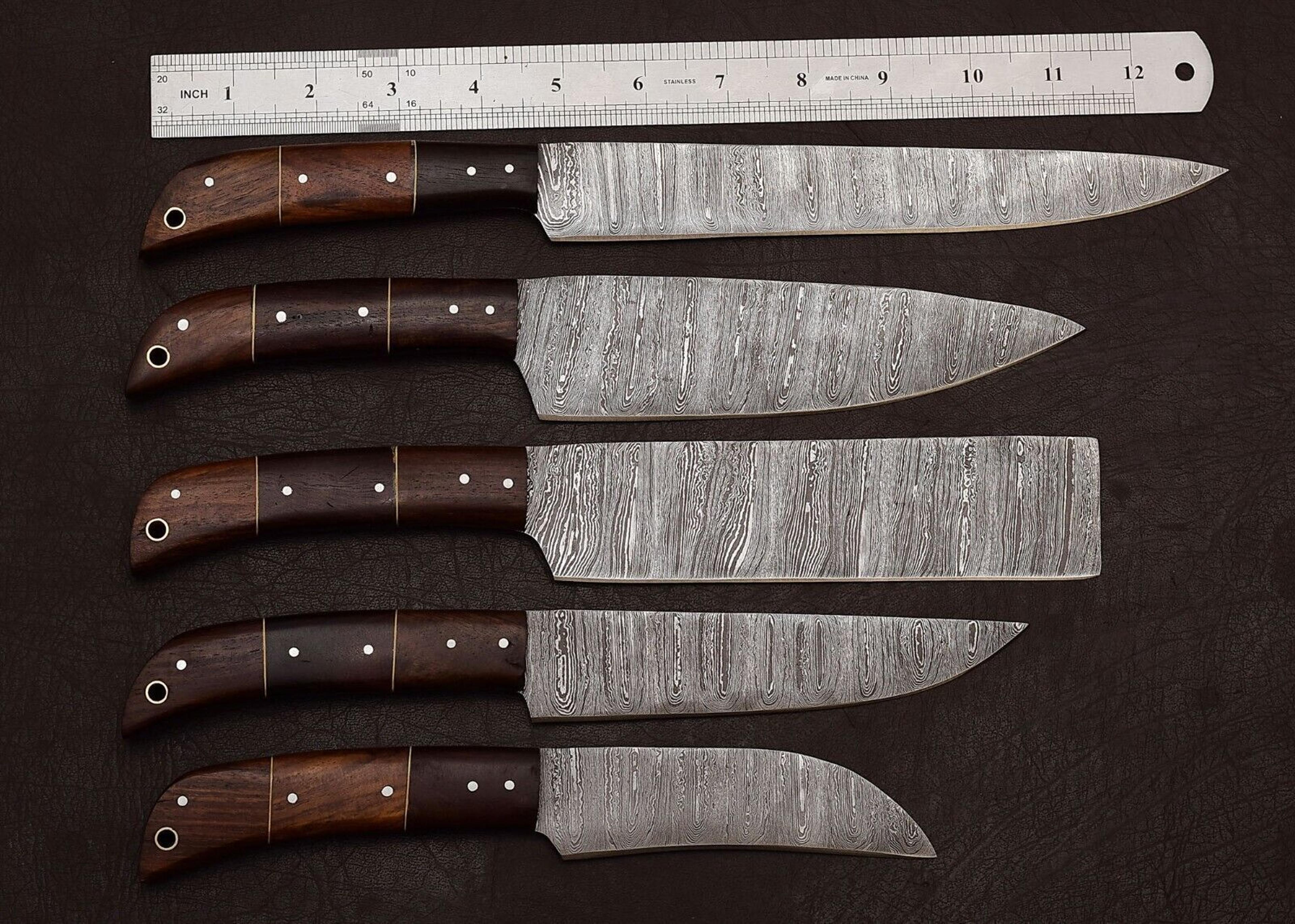 handmade damascus steel chef knife set of 5 | rose wood handle | outdoor kitchen, hunting & survival knives