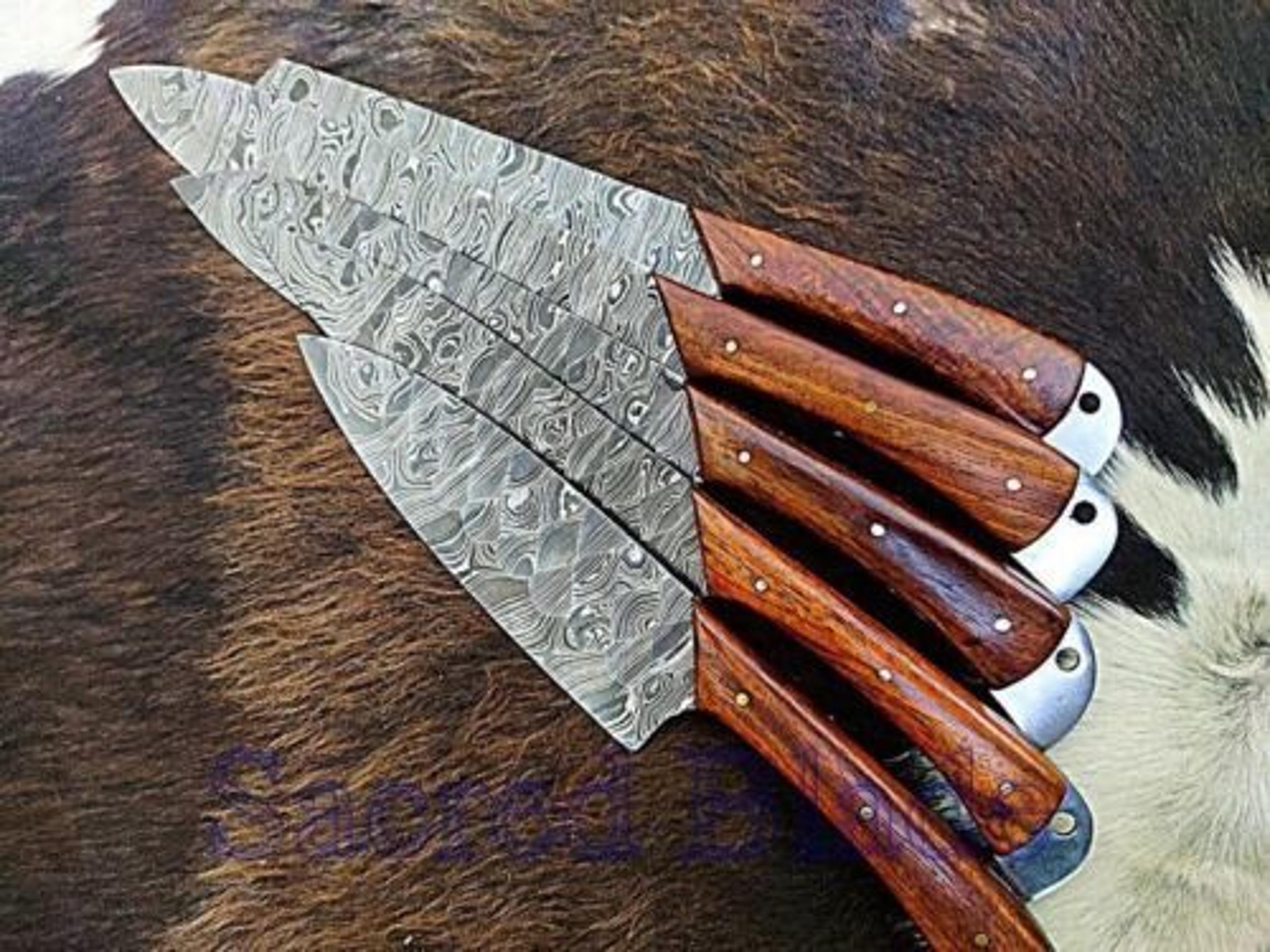 5 pcs custom hand forged damascus steel chef kitchen knife set with wood handle | professional handmade cutlery