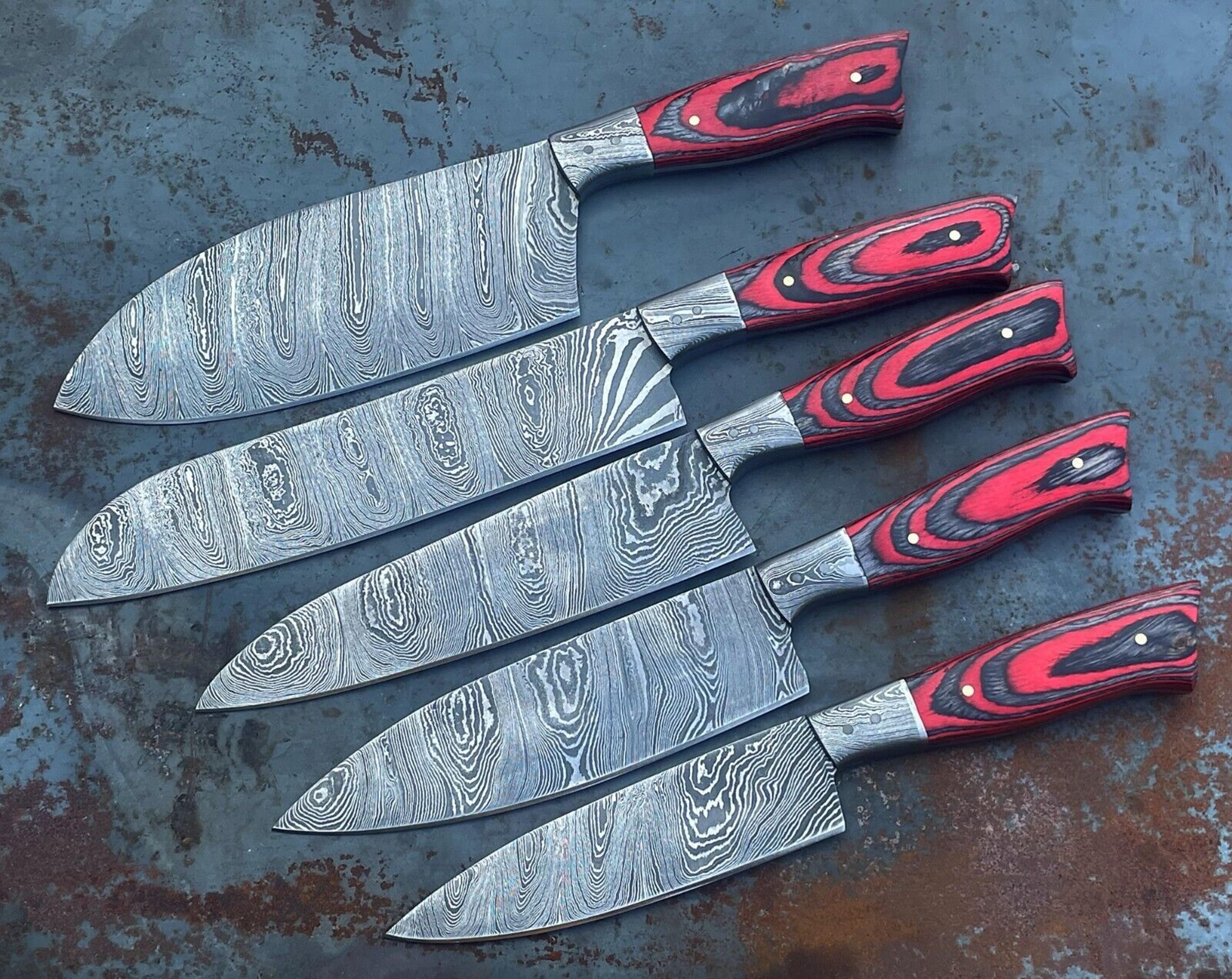 chef knife hand forged damascus steel custom made kitchen knife set with leather sheath