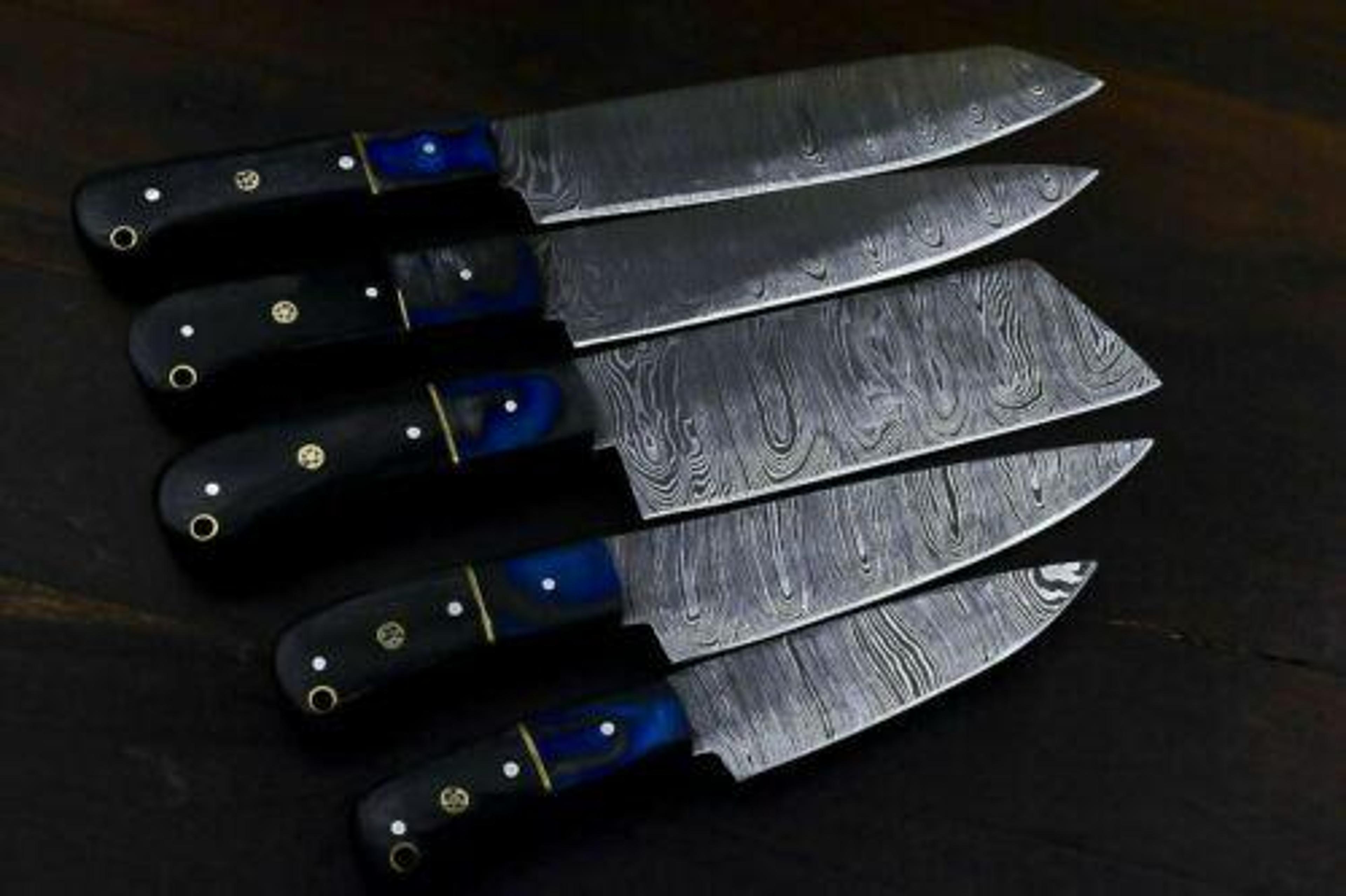 handmade damascus kitchen chef knife | twisted pattern forged steel with hardwood handle & leather sheath