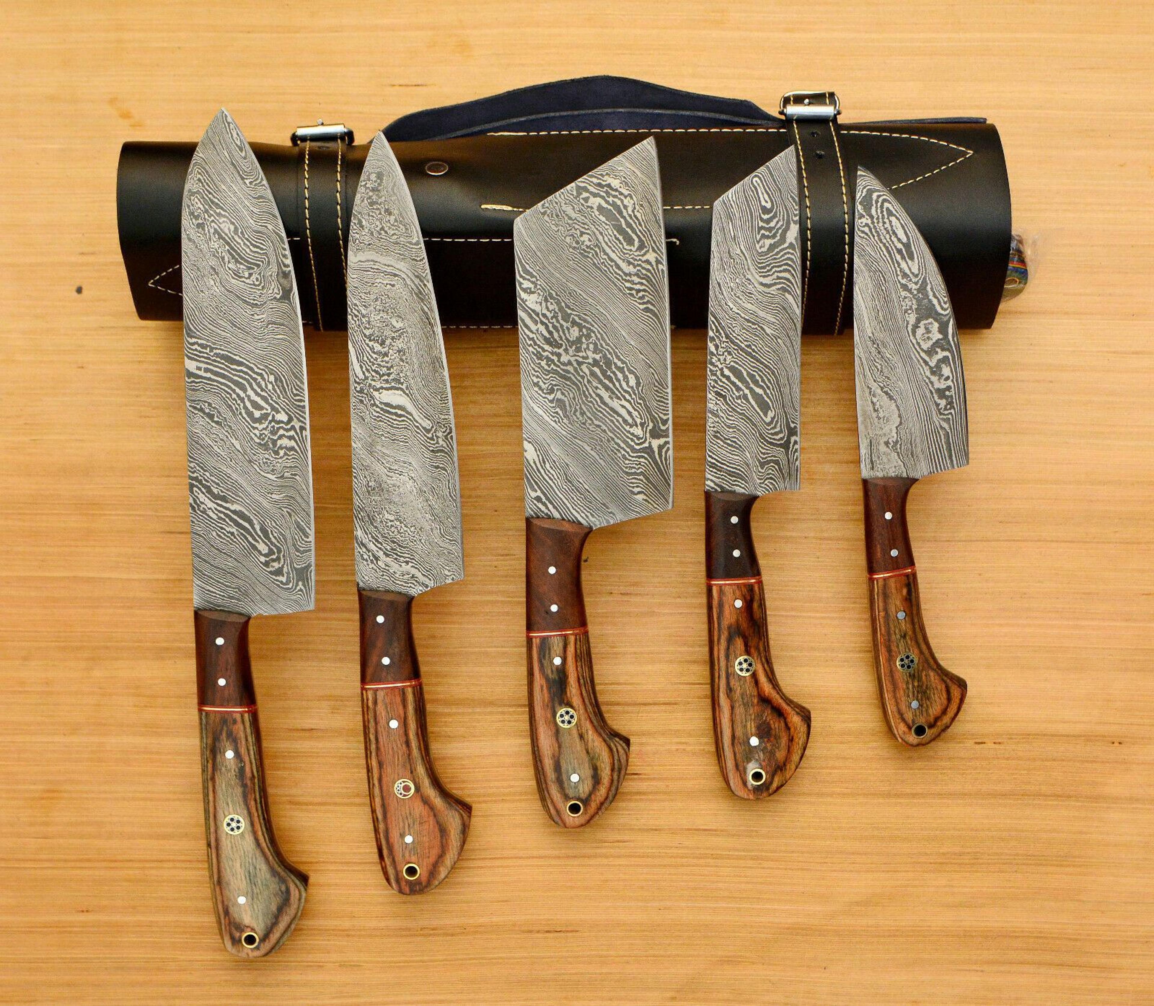 handmade forged damascus chef knife set 5 pcs | rosewood handle