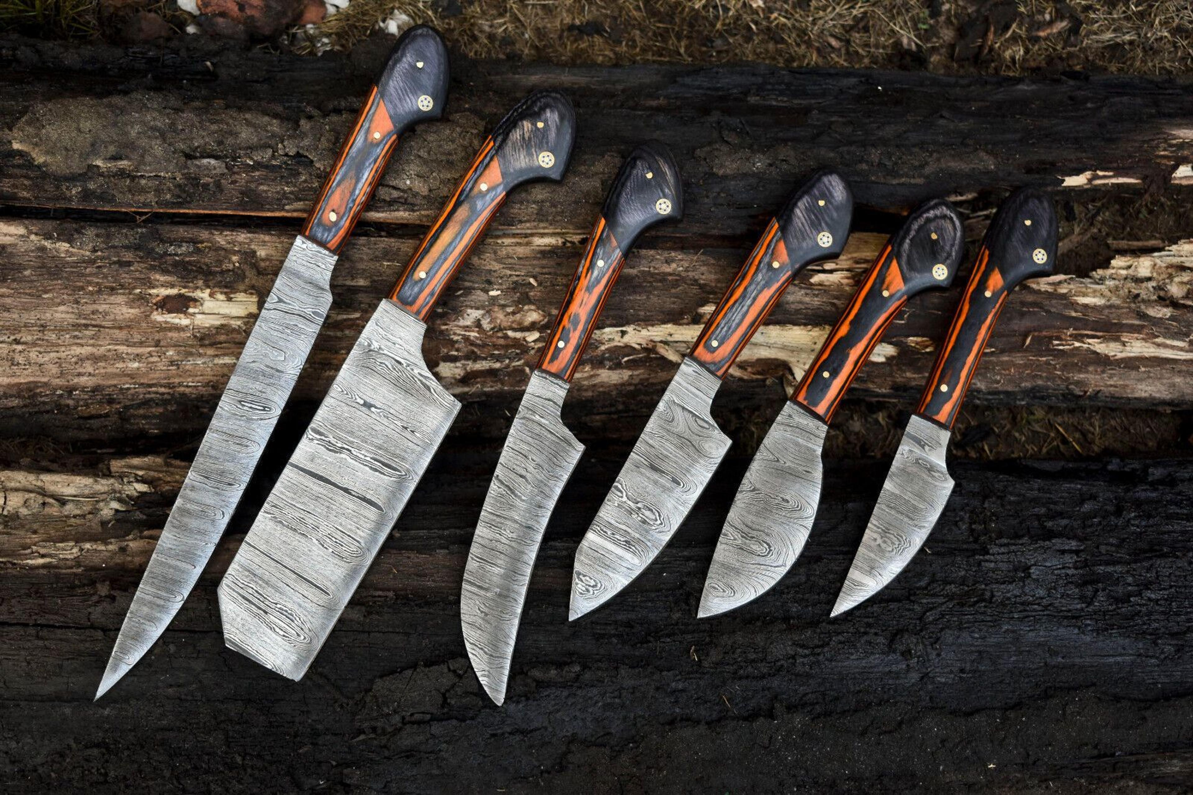 hand-forged 6pc damascus chef knife set – high carbon steel blades, handmade for home