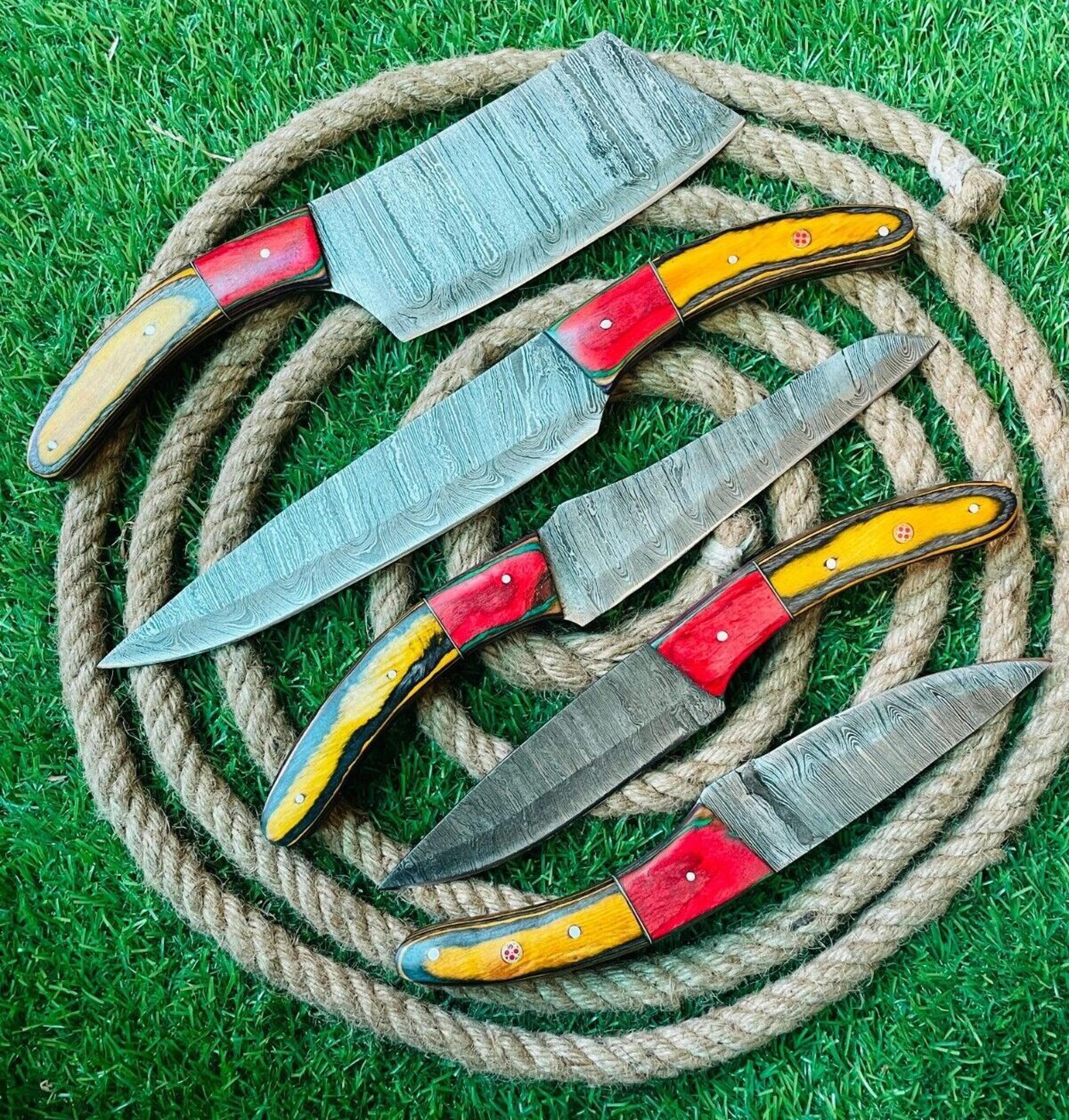 5-piece handmade damascus steel chef knife set | wooden