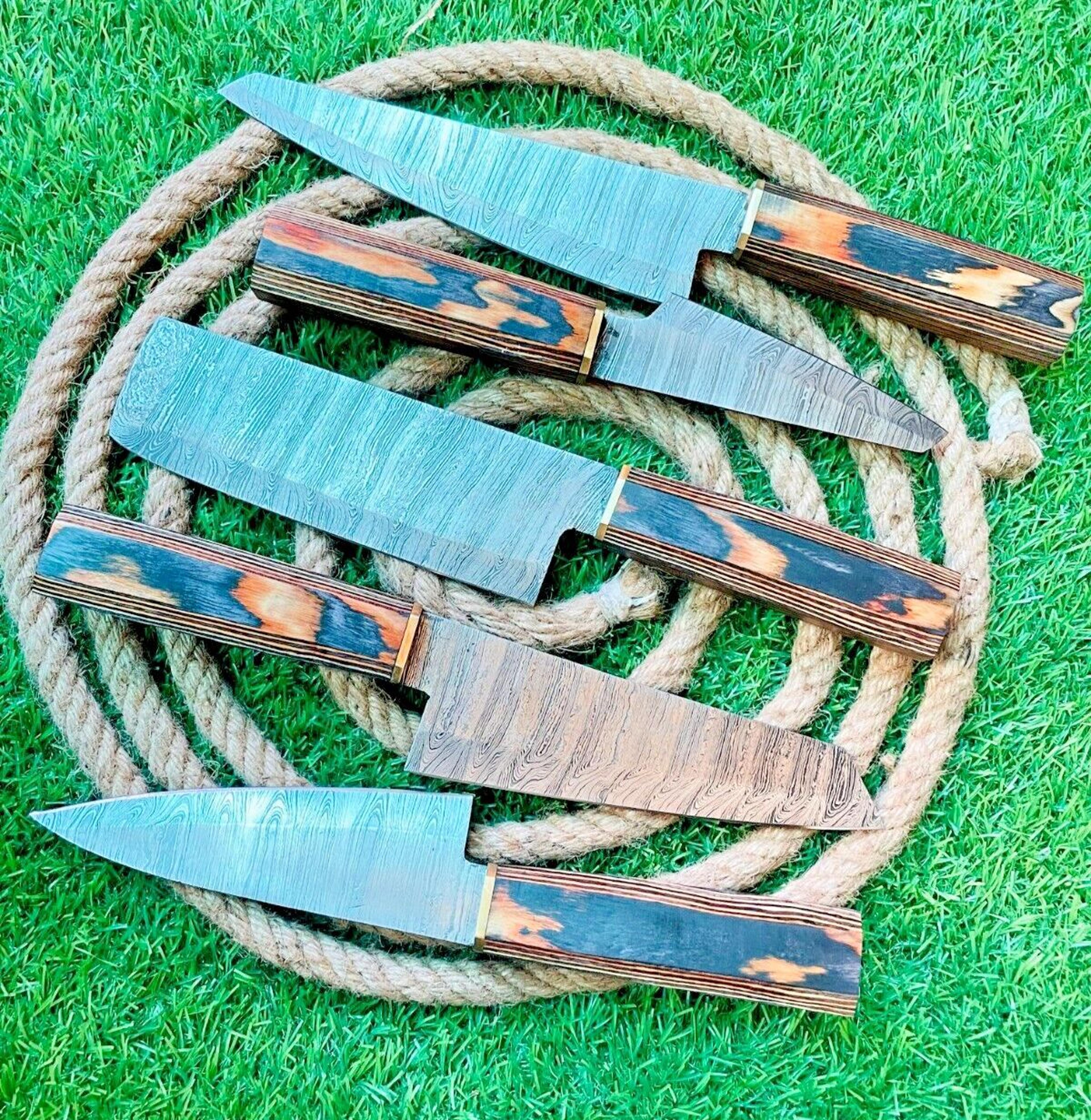 5-piece handmade damascus steel chef knife set | rat tail tang with wooden handles