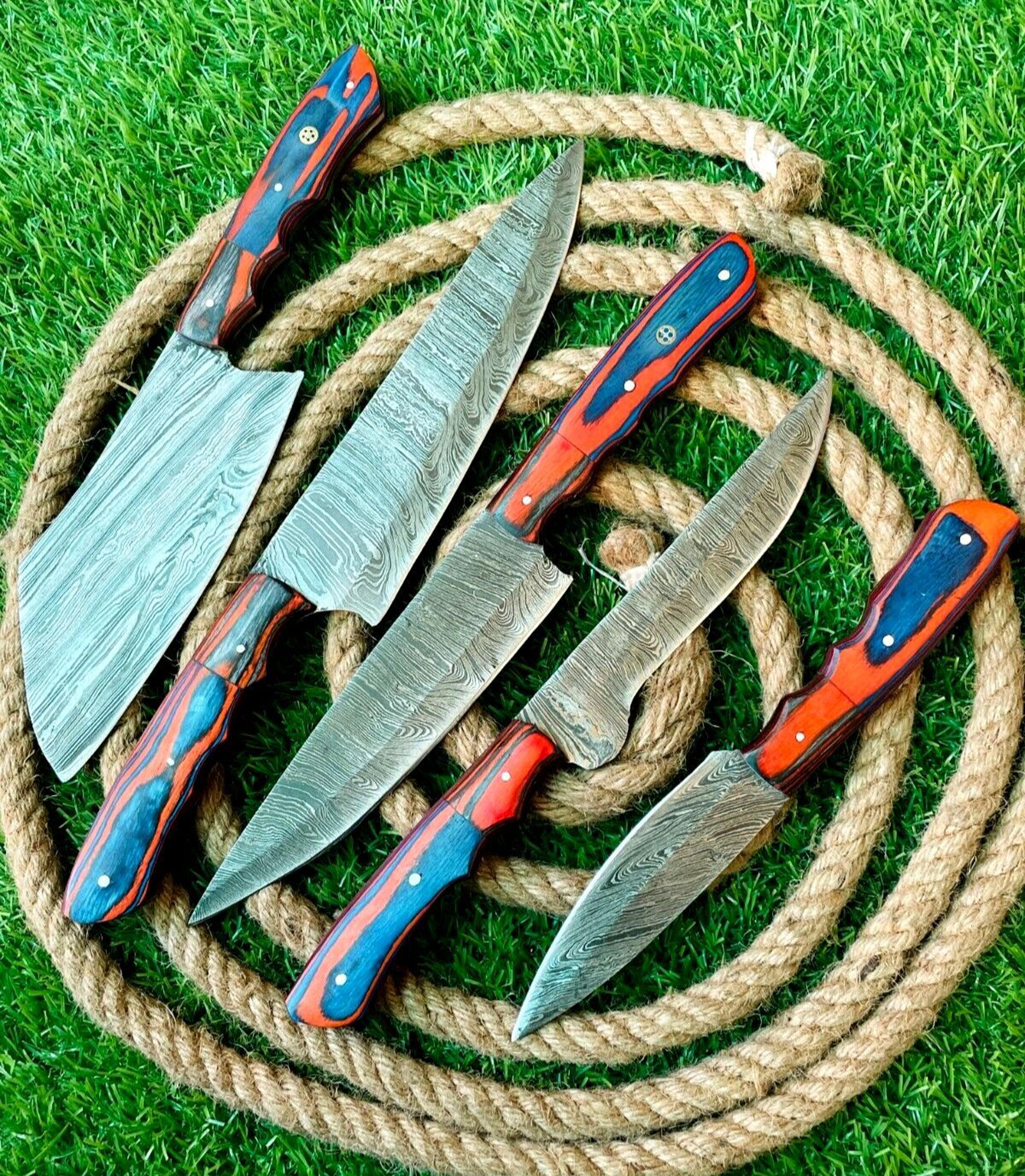 premium 5-piece handmade damascus steel chef knife set | ergonomic wooden handles & leather sheath