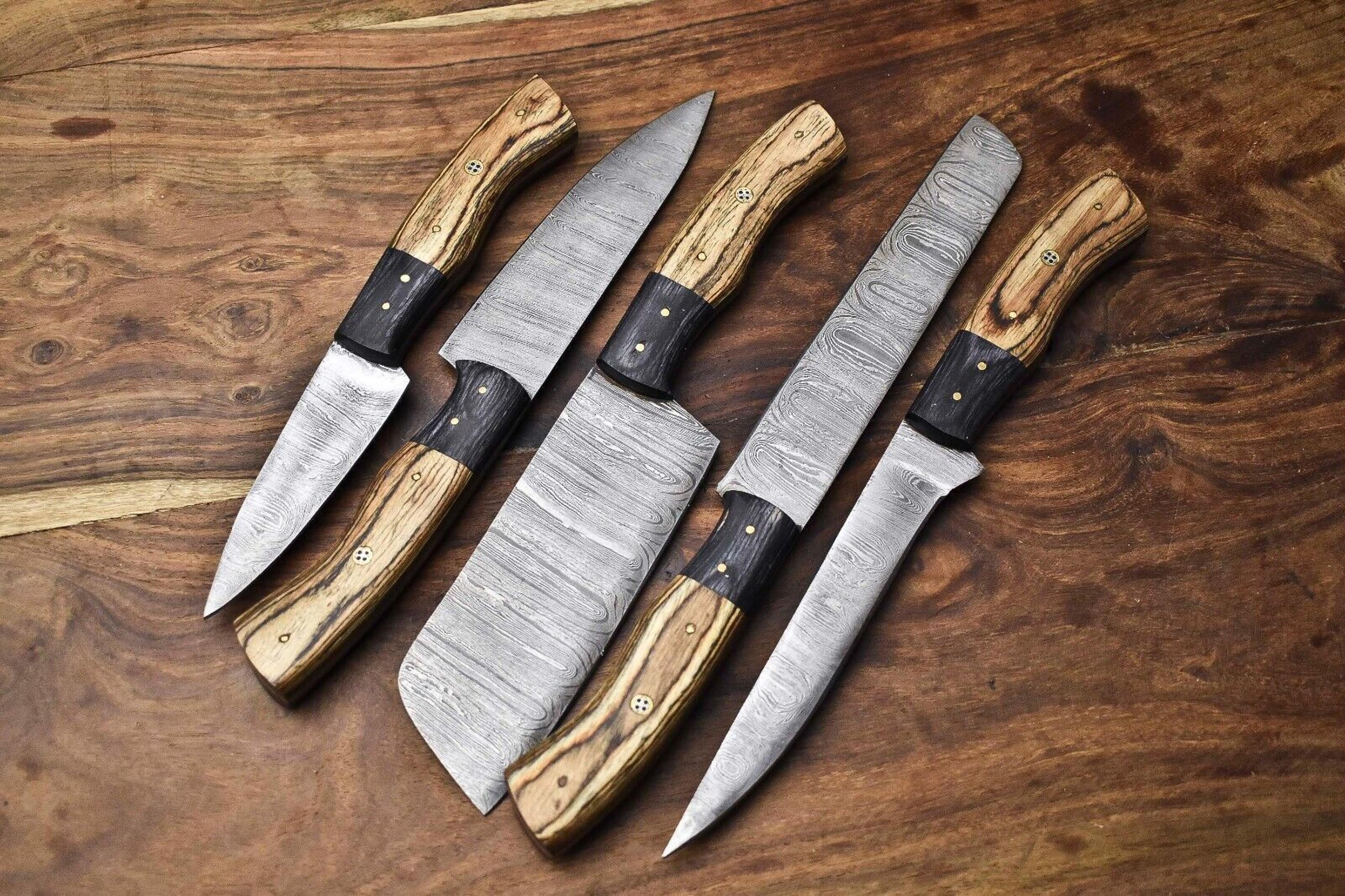 5 piece damascus steel chef knife set with sheath – elegant & durable handcrafted kitchen knives