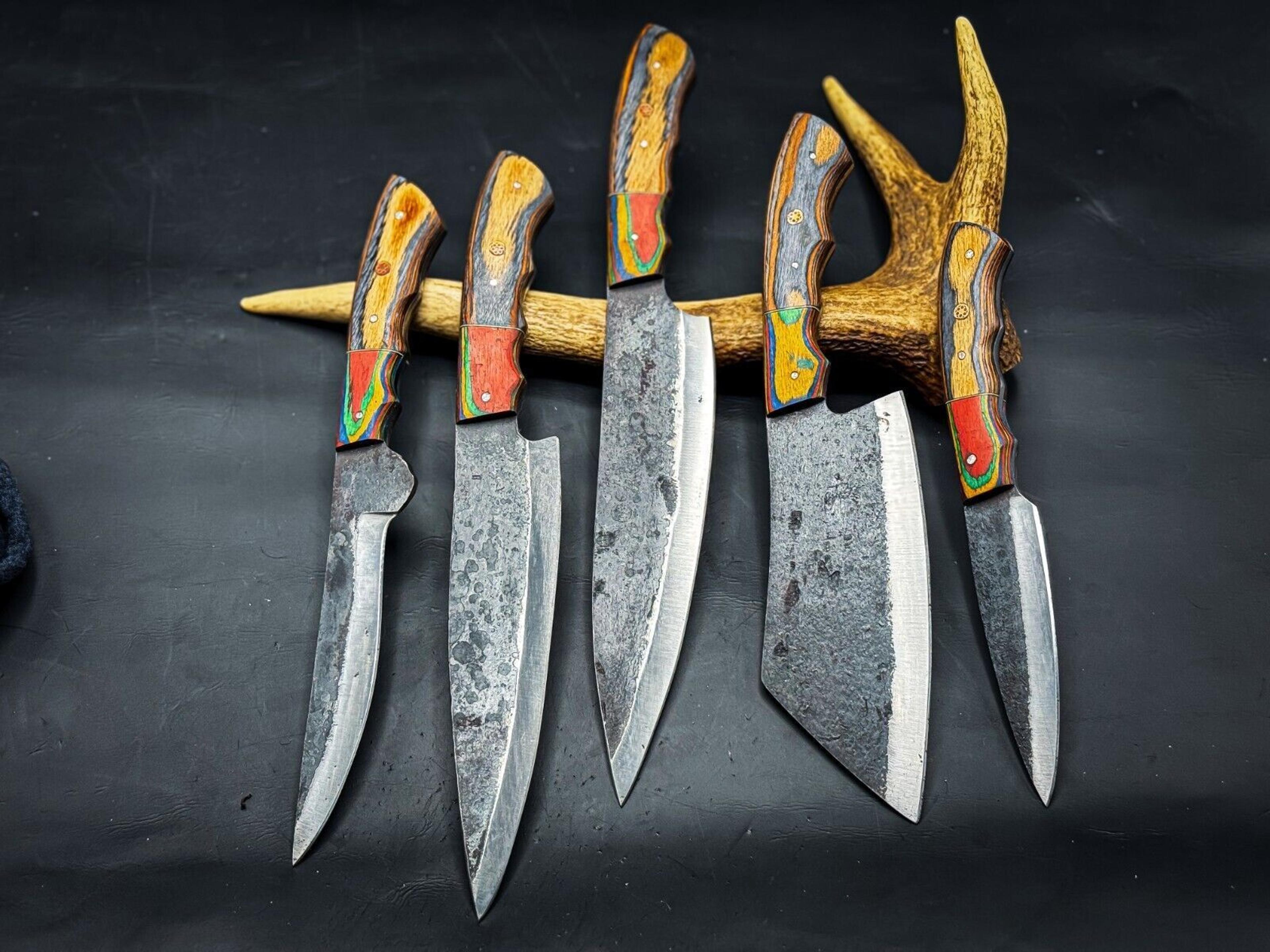 custom handmade damascus chef & hunting knife | premium steel blade with custom handle & sheath