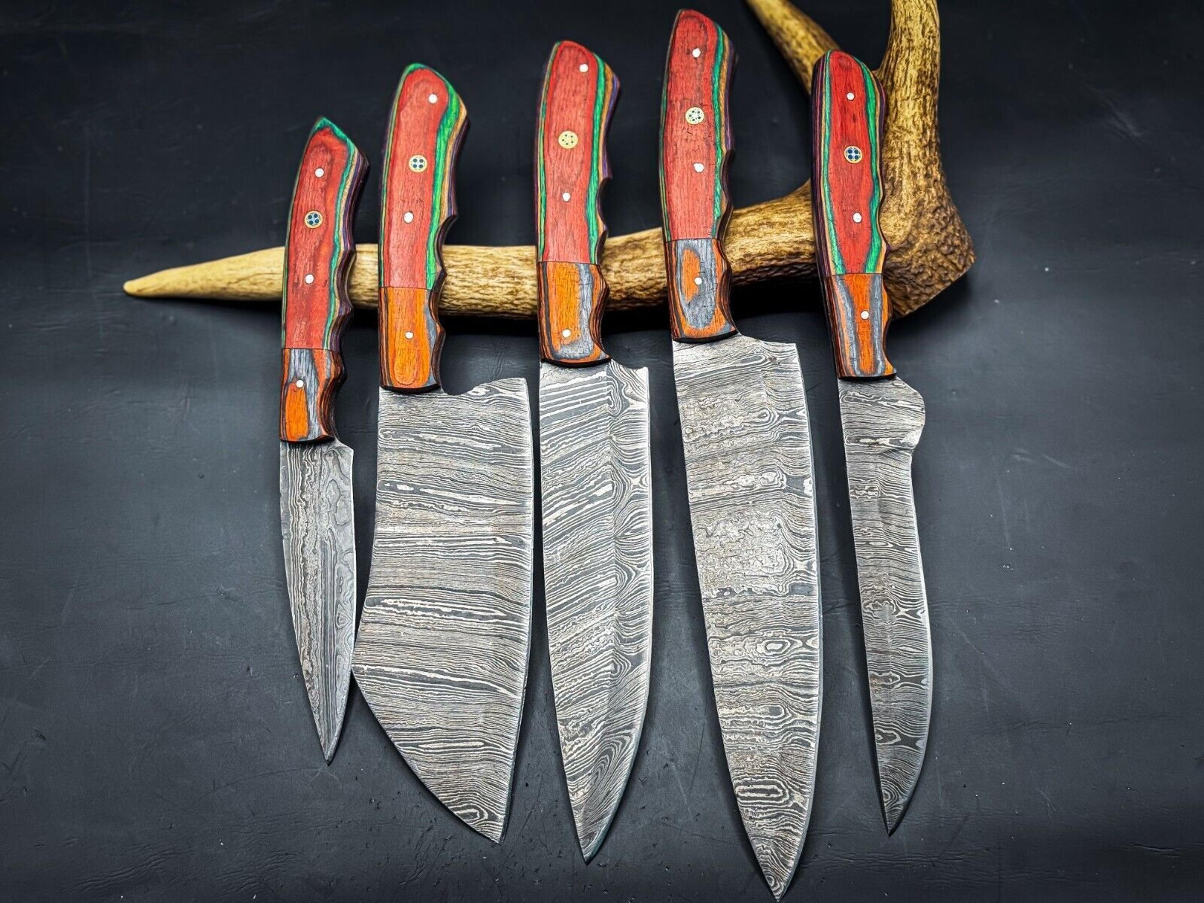 custom handmade damascus chef & hunting knife | premium d2 steel blade with sheath